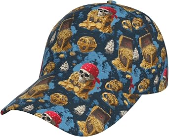 Navy Blue Skull Nautical Print Baseball Caps Women Men, Funny Golf Trucker Dad Hats Cool Adjustable Cap for Outdoor