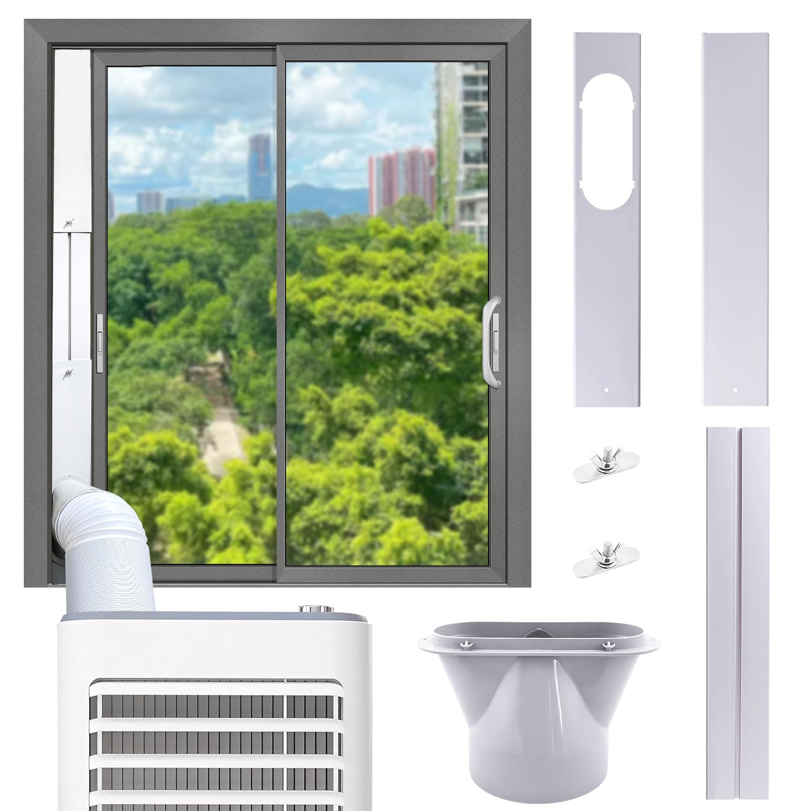 Fensterabdichtung Für Mobile Klimageräte, 3 Stück Klimaanlage Fensterabdichtung Rolladen Mit 150mm Klimaanlage Schlauch Adapter, Abluftschlauch Fensterdurchführung, Kein Bohren(A)