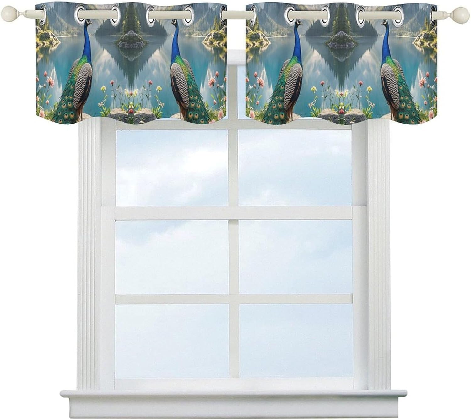 Peacock Valance for Windows, 2 Pack Kitchen Curtains Modern Home Decor, Soft Blackout Window Curtains for Living Room & Bedroom, 18 X 52 Inch