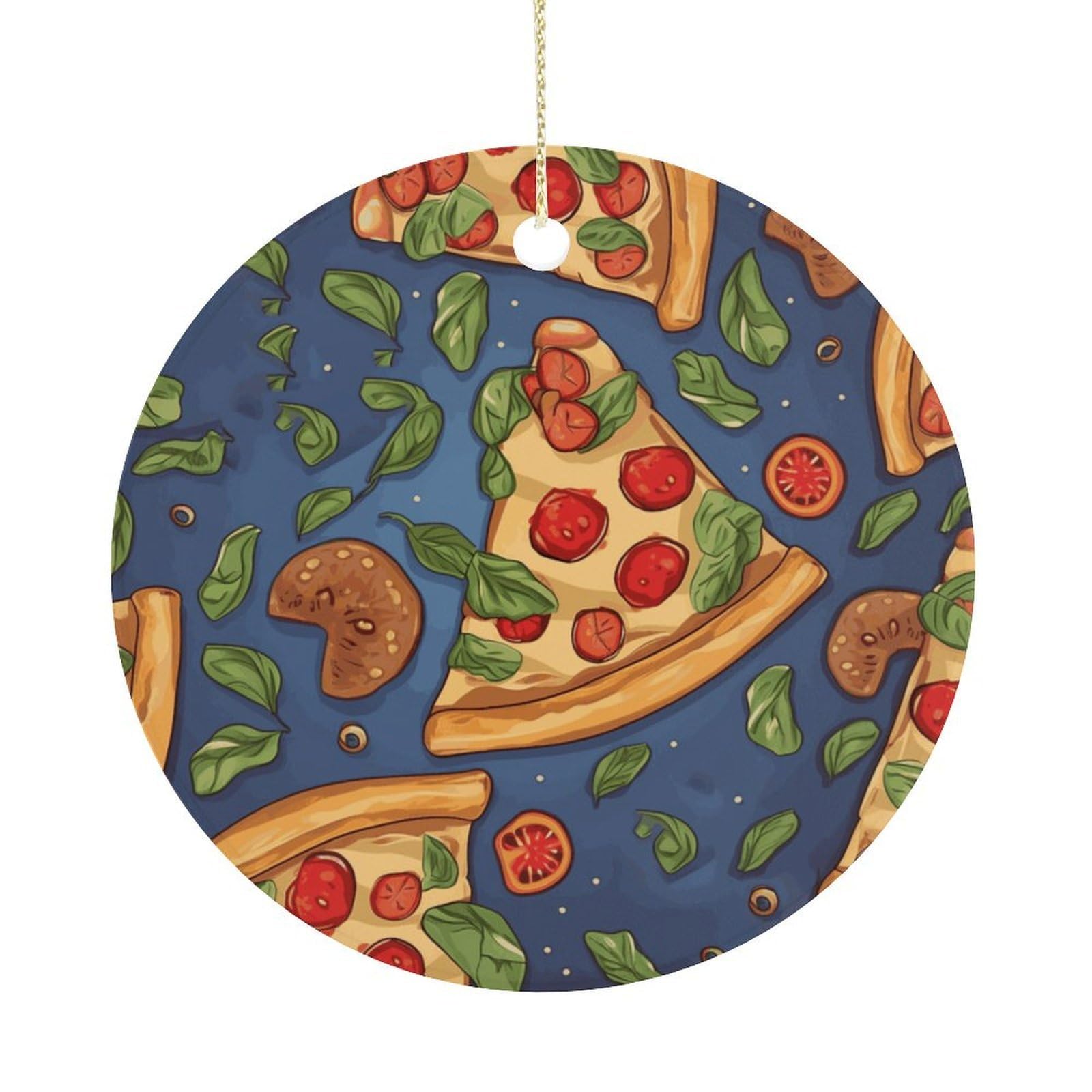 Pizza Christmas Ornament,Round Ceramic Ornaments Personalized Christmas Tree Ornament for Holiday Porcelain Keepsake Gifts Ideas Home Decor