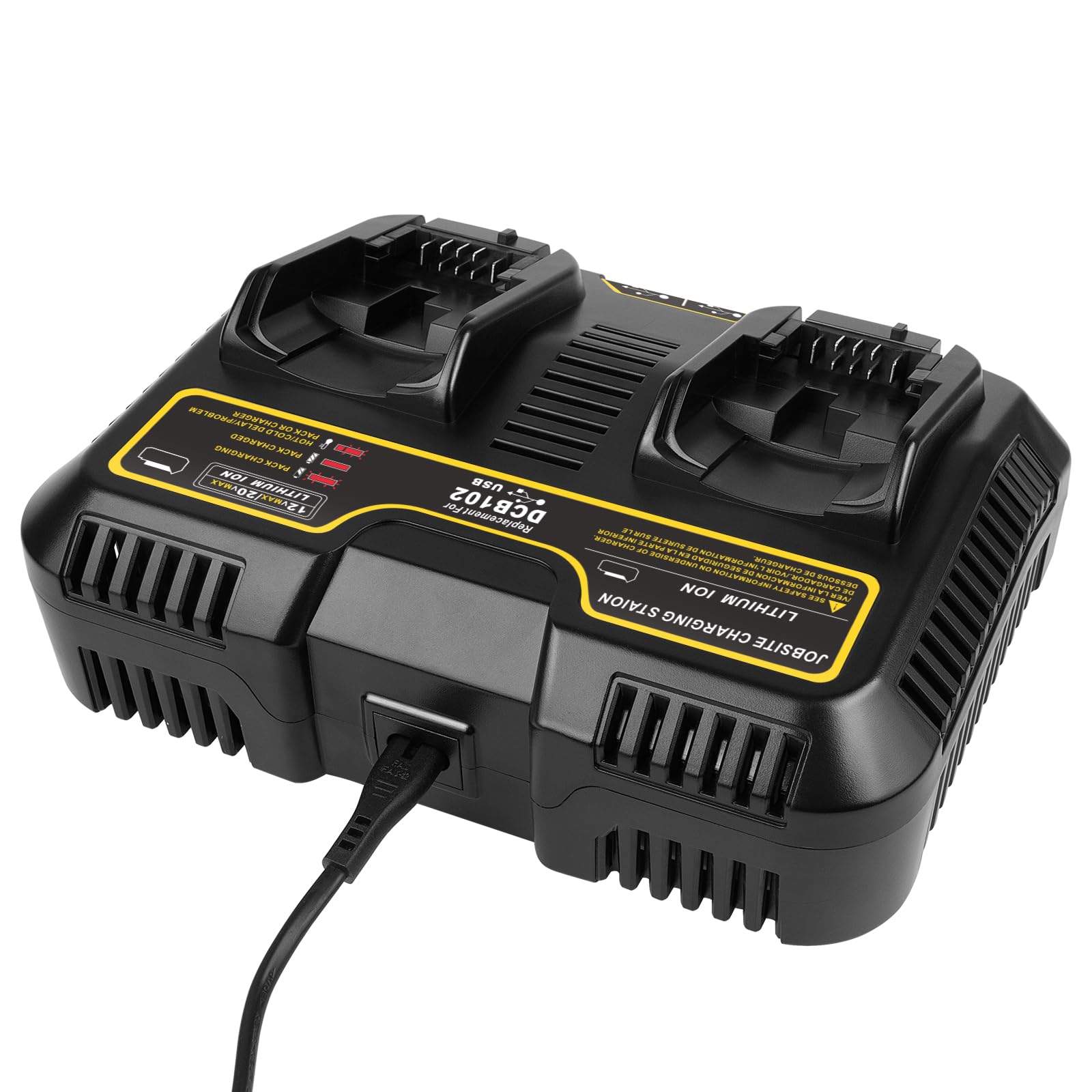 Cargador de batería KEATFE Dual 3 A 12 V-20 V Max Li-Ion para Dewalt 18 V DCB, cargador de repuesto para serie DCB, enchufe
