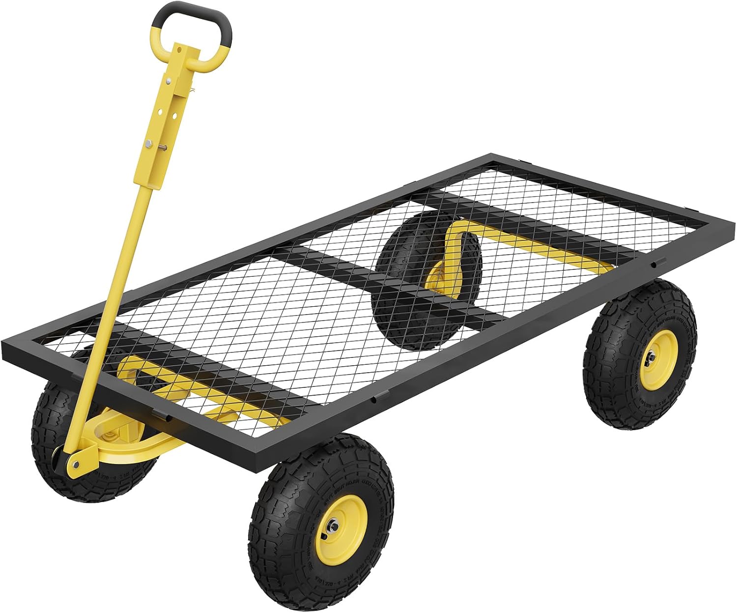 900 LBS Garden Cart on Wheels with Adjustable Handles, 900 LBS Heavy Duty Steel Garden Wagon with Removable Mesh Sides to Convert into Flatbed, Wagon Cart for Lawn Farm Yard, Black
