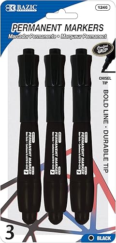 BAZIC - Marcador permanente con punta de cincel, marcadores de color negro jumbo, agarre suave para colorear en plástico, madera, metal, piedra de
