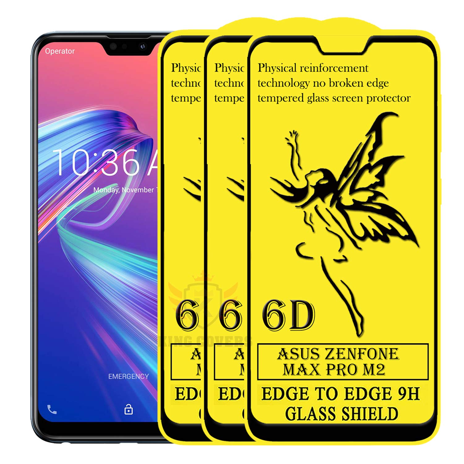 King Covers® 6D Glass Screen Protector Compatible with Asus Zenfone Pro M2 (Pack of 3) [ Tempered Glass with Touch Accurate, Impact Absorb, Auto-Align Technology, Case Friendly ]