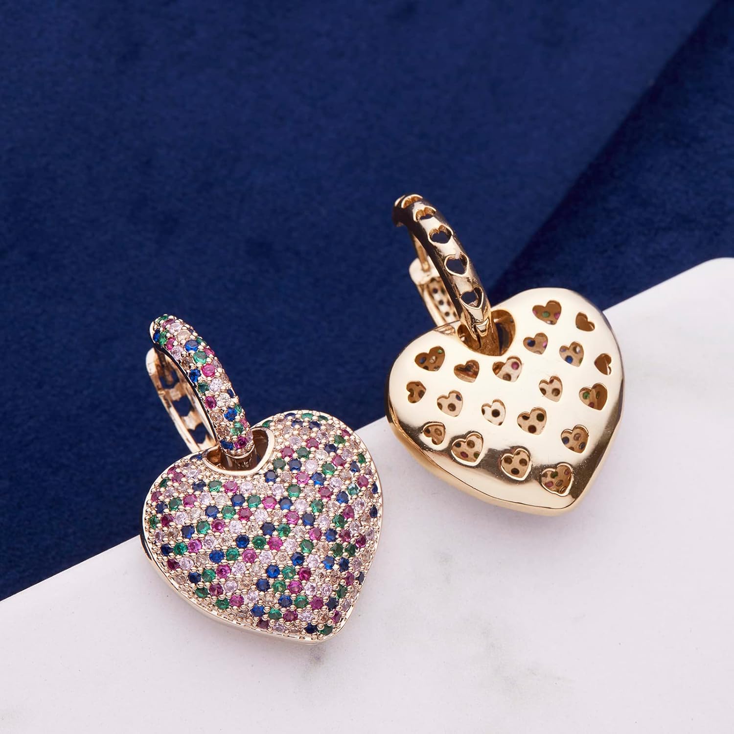 S925 Sterling Silver posts Heart Dangle Drop Hoop Earrings for Women Multicolored Crystal Cubic Zirconia Purple Amethyst Dangling Earrings Fashion Jewelry Gifts for Her - Image 4