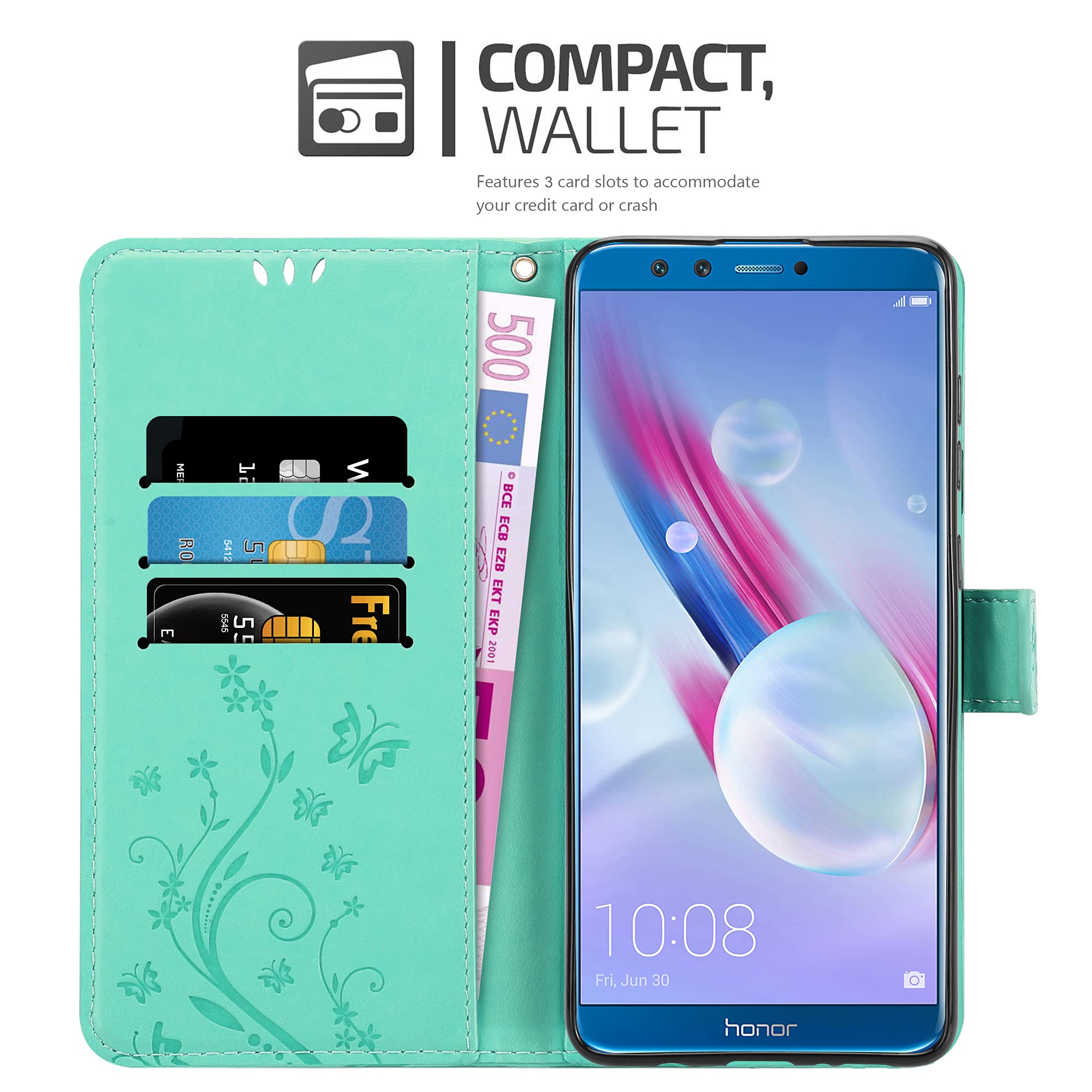 CADORABO - Custodia Compatibile Con Honor 9x Lite In Grigio Fiore