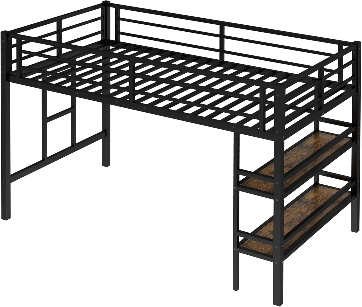 Harper & Bright Designs Low Loft Bed Twin with Shelf, Kids Loft Bed with Ladder and Safety Guardrails, Twin Loft Beds for Kids, Boys, Girls, Space Saving Design & Noise-Reduce,Black