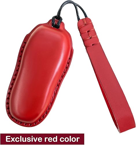 Miniatura 4 de Funda para llavero de piel auténtica con llavero compatible con Porsche, protector de funda de piel para llaves de 34 botones (rojo brillante)