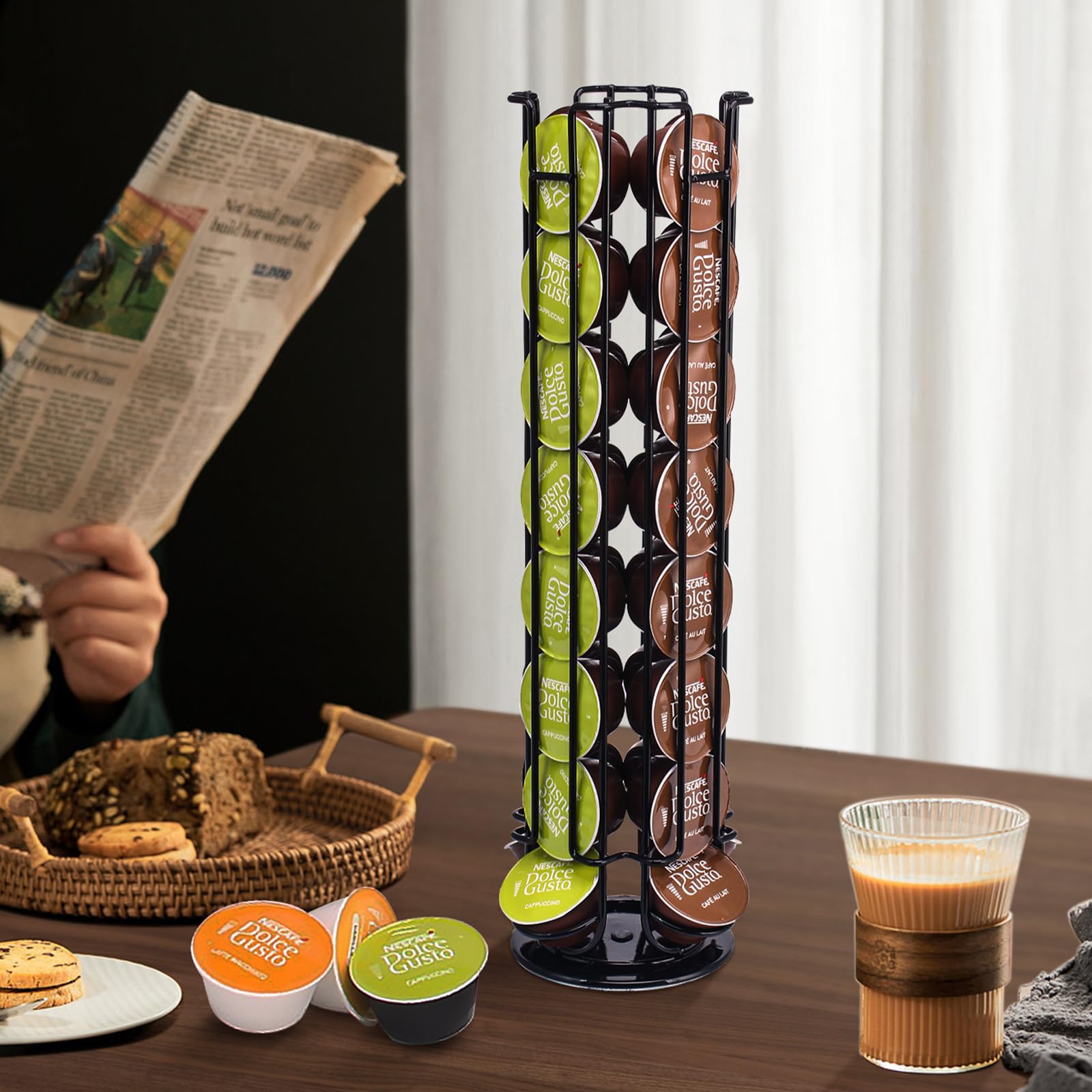 Porta Capsule per Caffè,Supporti per Capsule,Porta Capsule Caffe,Portacapsule per 32 capsule(Non contiene capsule di caffè)Supporto Girevole Verticale 360°,Nero