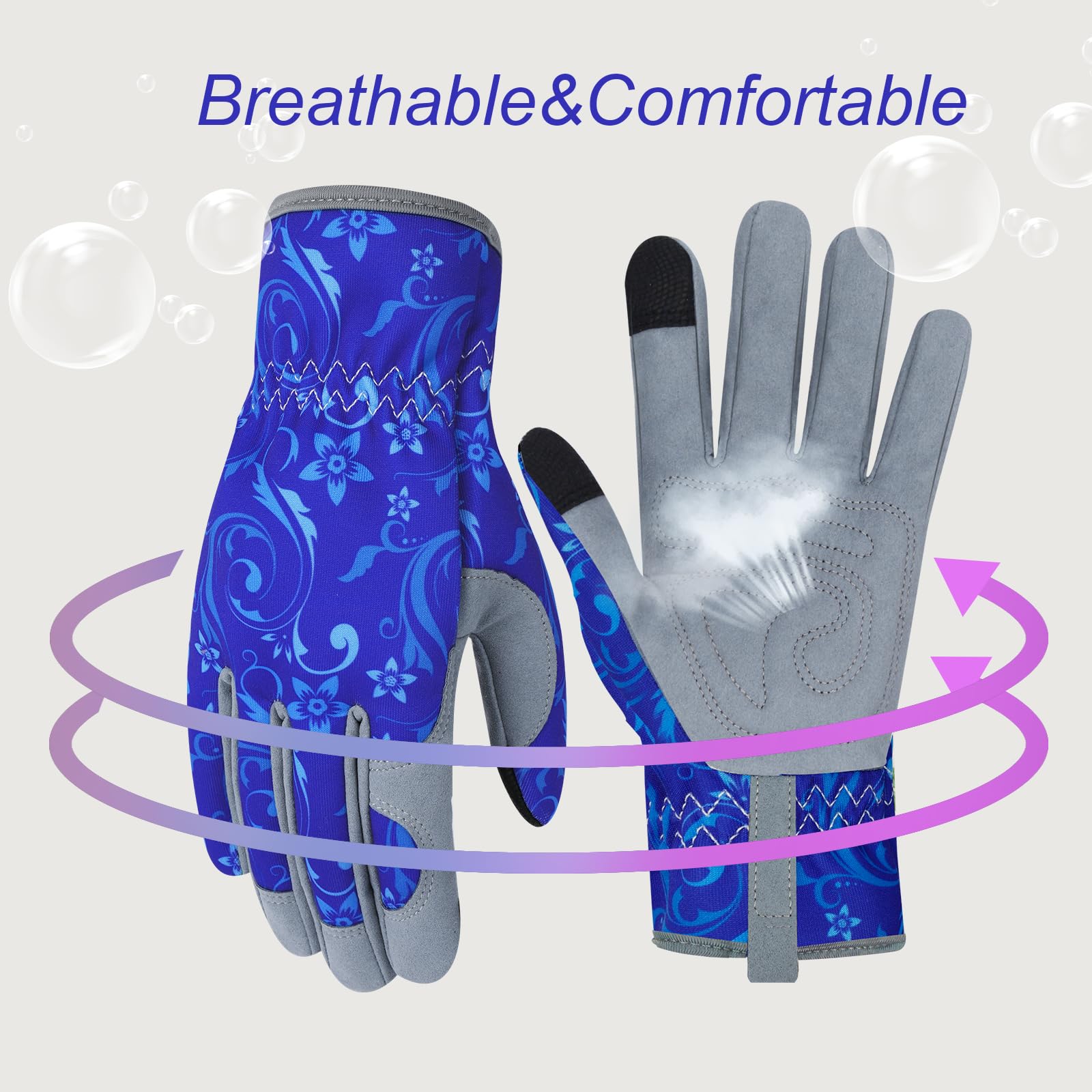 Gants de jardinage en cuir résistant pour femme - Anti-épines - Pour écran tactile - Cadeau de travail - Bleu - Taille M