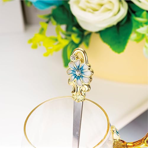 Vista 59 de Taza de té de flores, taza de café de cristal transparente con cuchara, caja de regalo para su madre, esposa, abuela, niñas, amigos, San Valentín