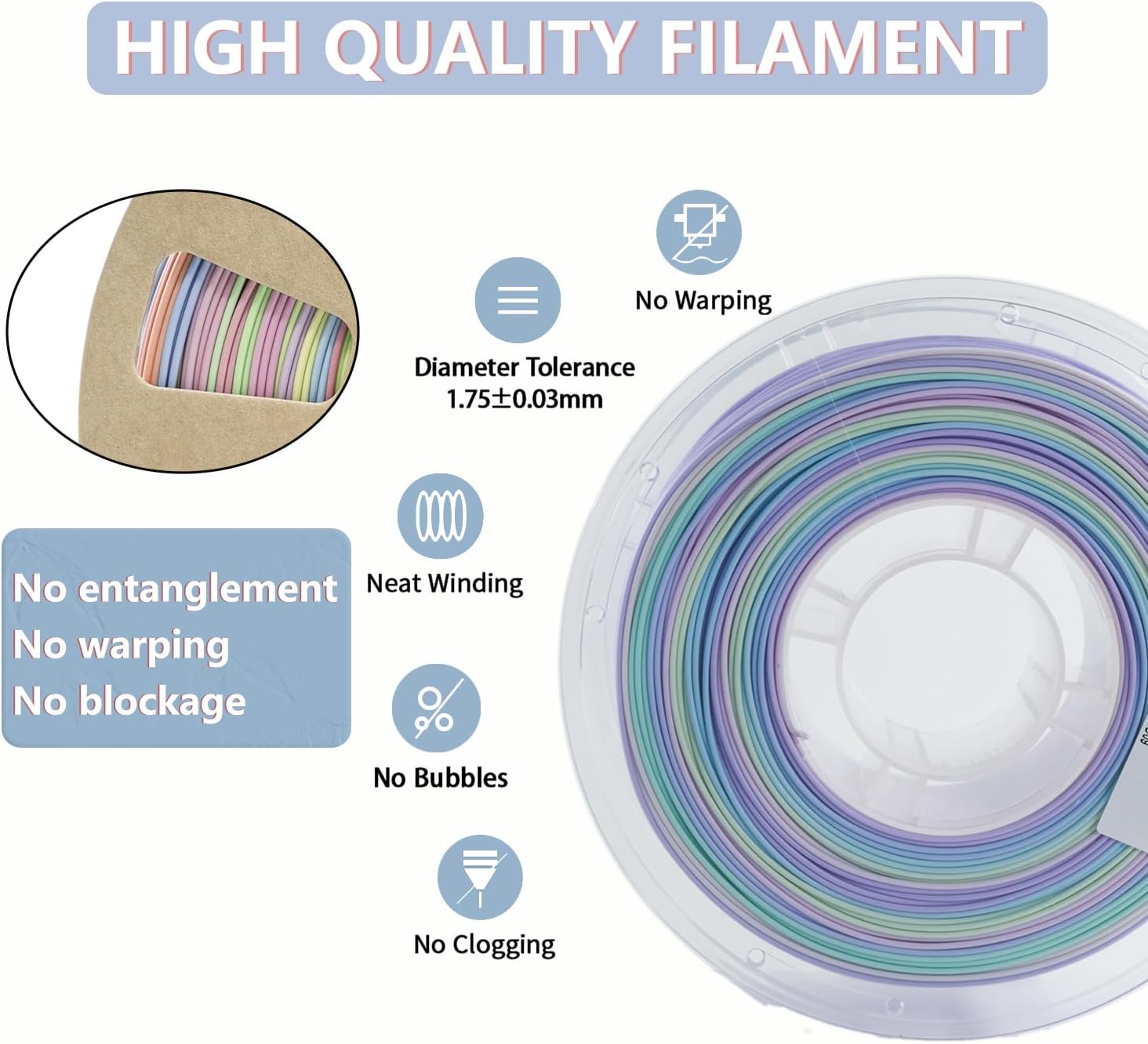RITTSUM PLA Matte Rainbow 3D Printer Filament, 1.75mm Diameter, High Dimensional Accuracy (Matte Rainbow Fantasy Colors)