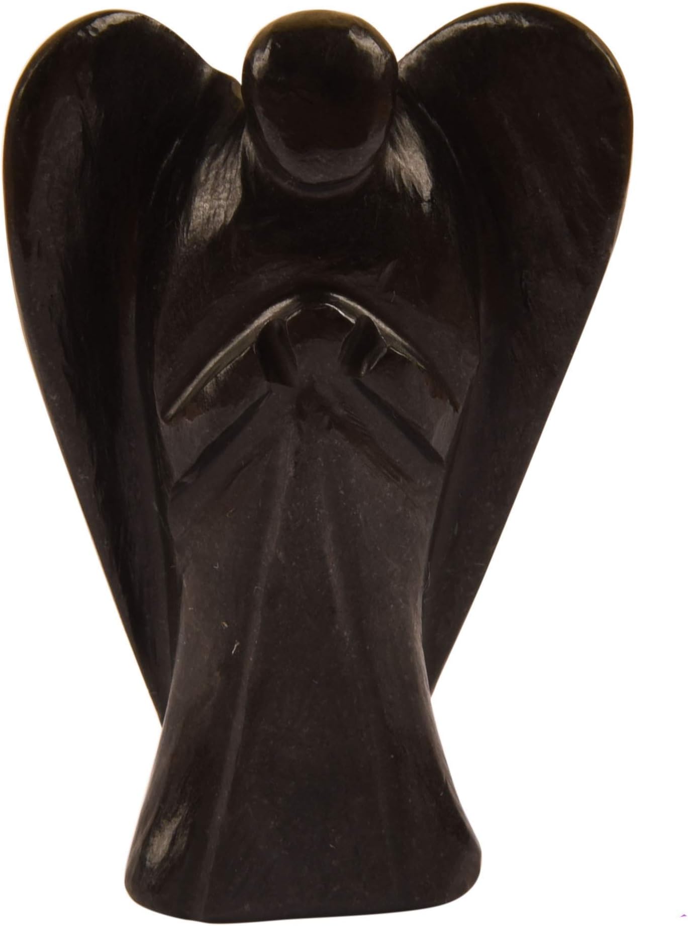 Blessfull Healing Natural Black Tourmaline Stone Reiki Carved Spiritual Gemstone Guardian Pocket Angel Statue Ornament Decoration 2 inches Approx
