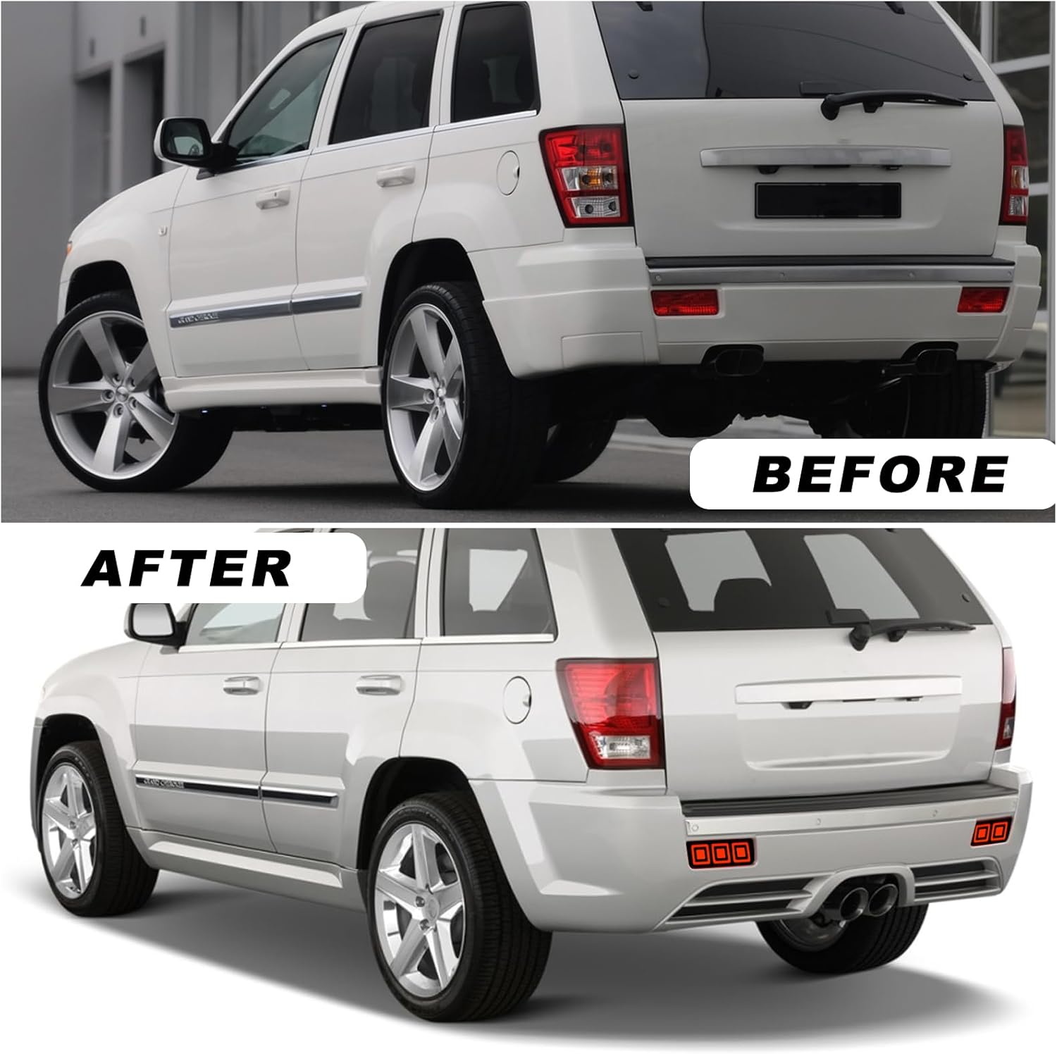 Smoke LED Tail Lights Rear Bumper Brake Light Kit for 2005 2006 2007 2008 2009 2010 Jeep Grand Cherokee SRT8 | Tail Lamp Brake Fog Lamps | Rear Bumper Reflector Light Replacement