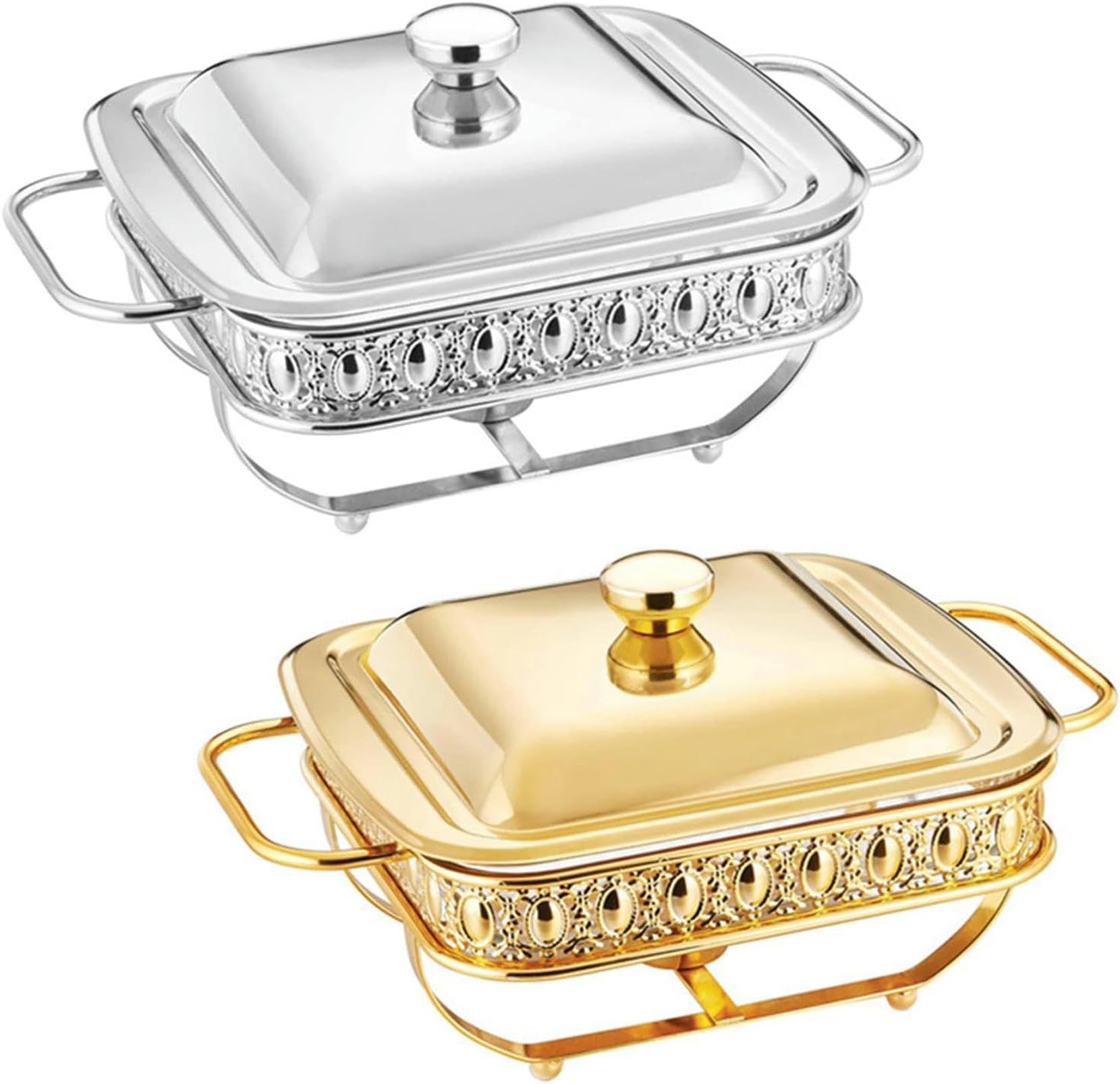 Calentador de Alimentos - Juego de Buffet de Acero Inoxidable con Tapa de Vidrio y Soporte Incorporado, diseño Redondo para Fiestas, cenas y Catering.