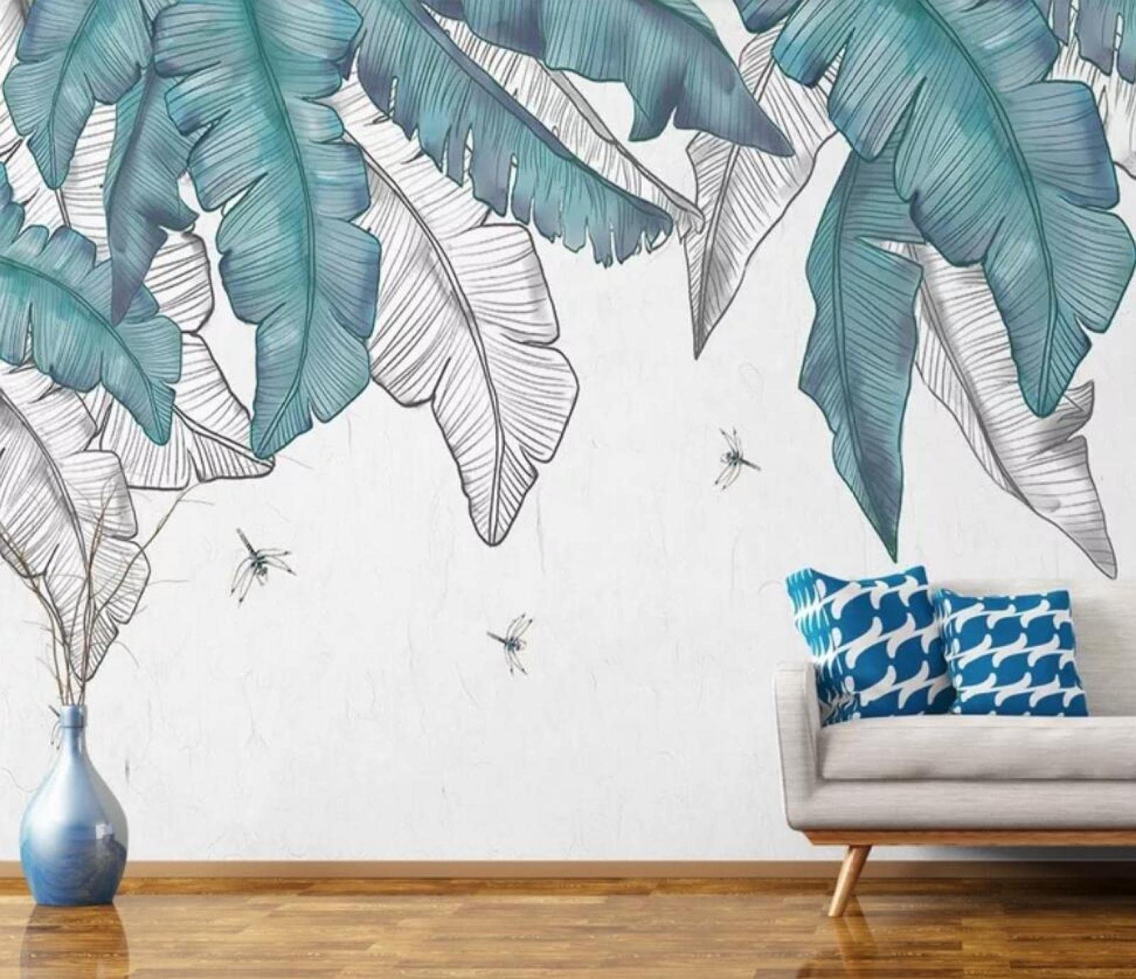 Papier peint mural 3d lignes bleues ILIYA : cachez les défauts de vos murs de salon