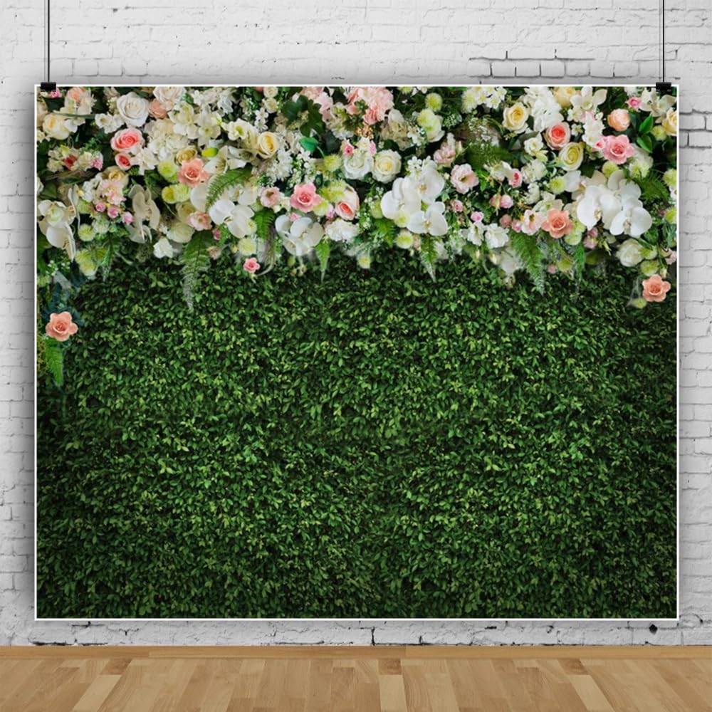 Greenery Backdrop with Flowers Mother's Day Background Green Leaves White Floral Wedding Backdrop for Ceremony Bridal Shower Backdrops Baby Shower