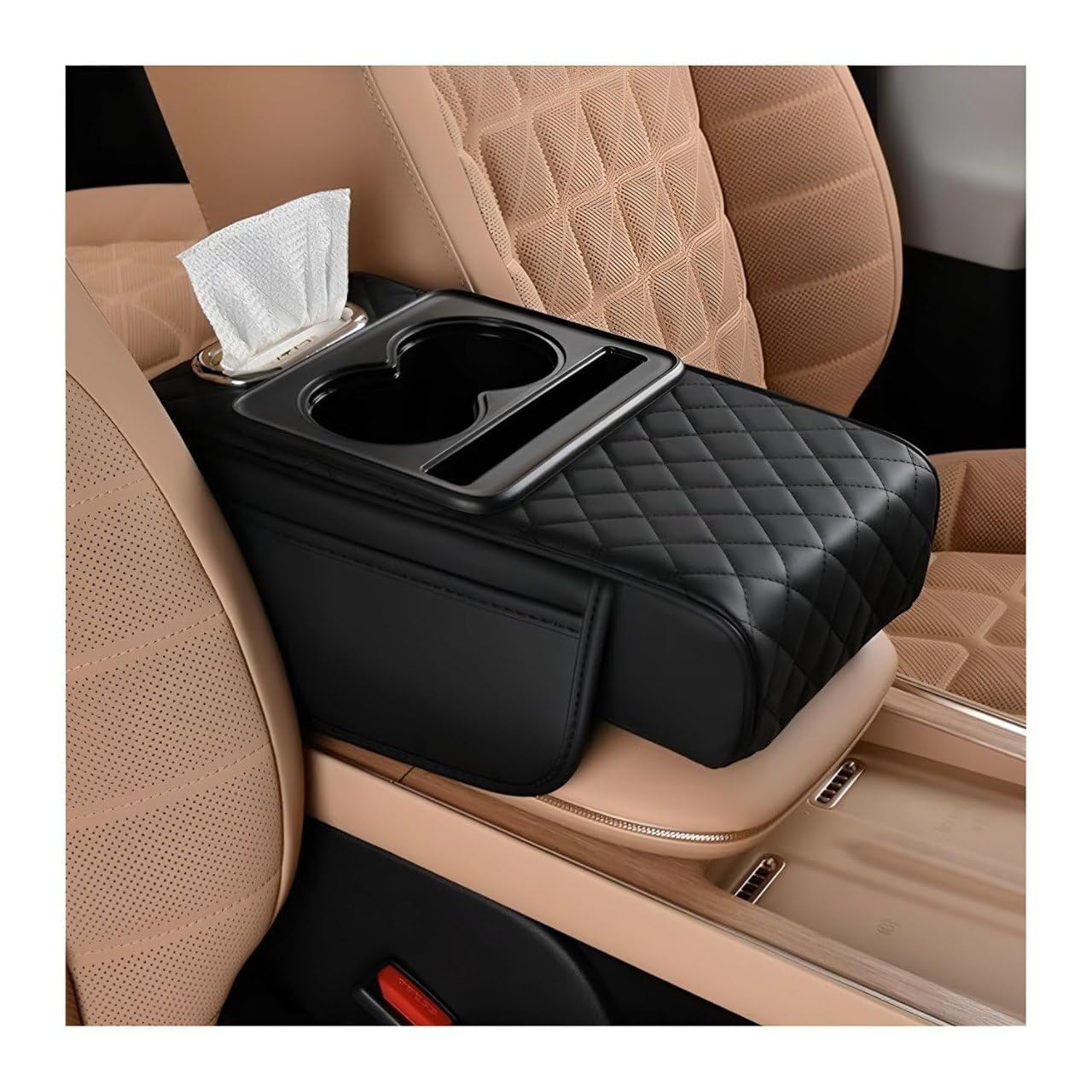 5 in 1 Center Console Cover with Cup Holder, Universal fit for all Car Armrest Cushion, Tissue Box Slot, Mobile Phone Storage Slot, Car Accessories Interior Organizers-image-8