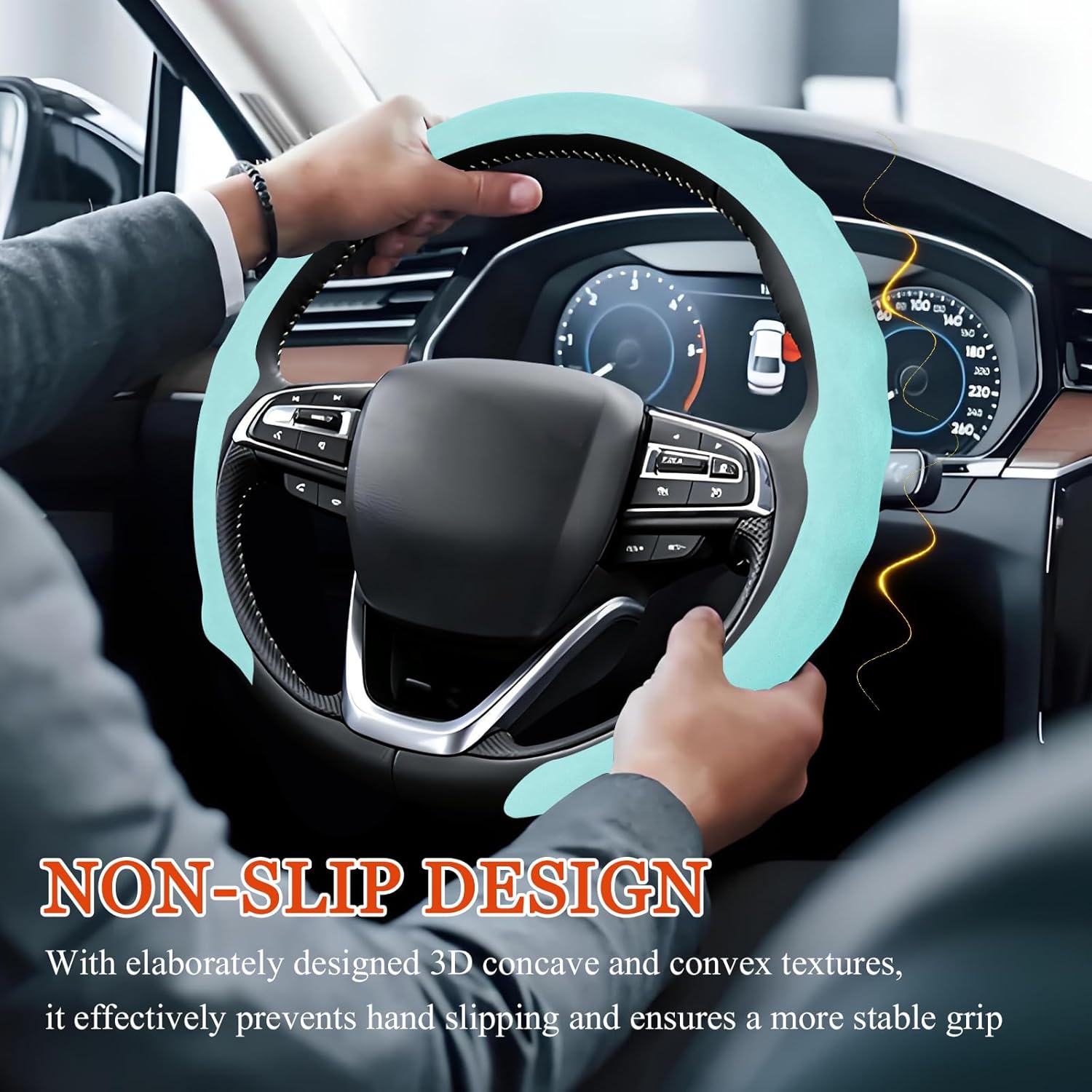 Wuyaoyao Car Steering Wheel Cover, Sporty Suede Leather Steering Wheel Covers Protector Fits 15 Inch, Non-Slip & Comfortable & Breathable, Universal Interior Car Accessories Decoration (Green)