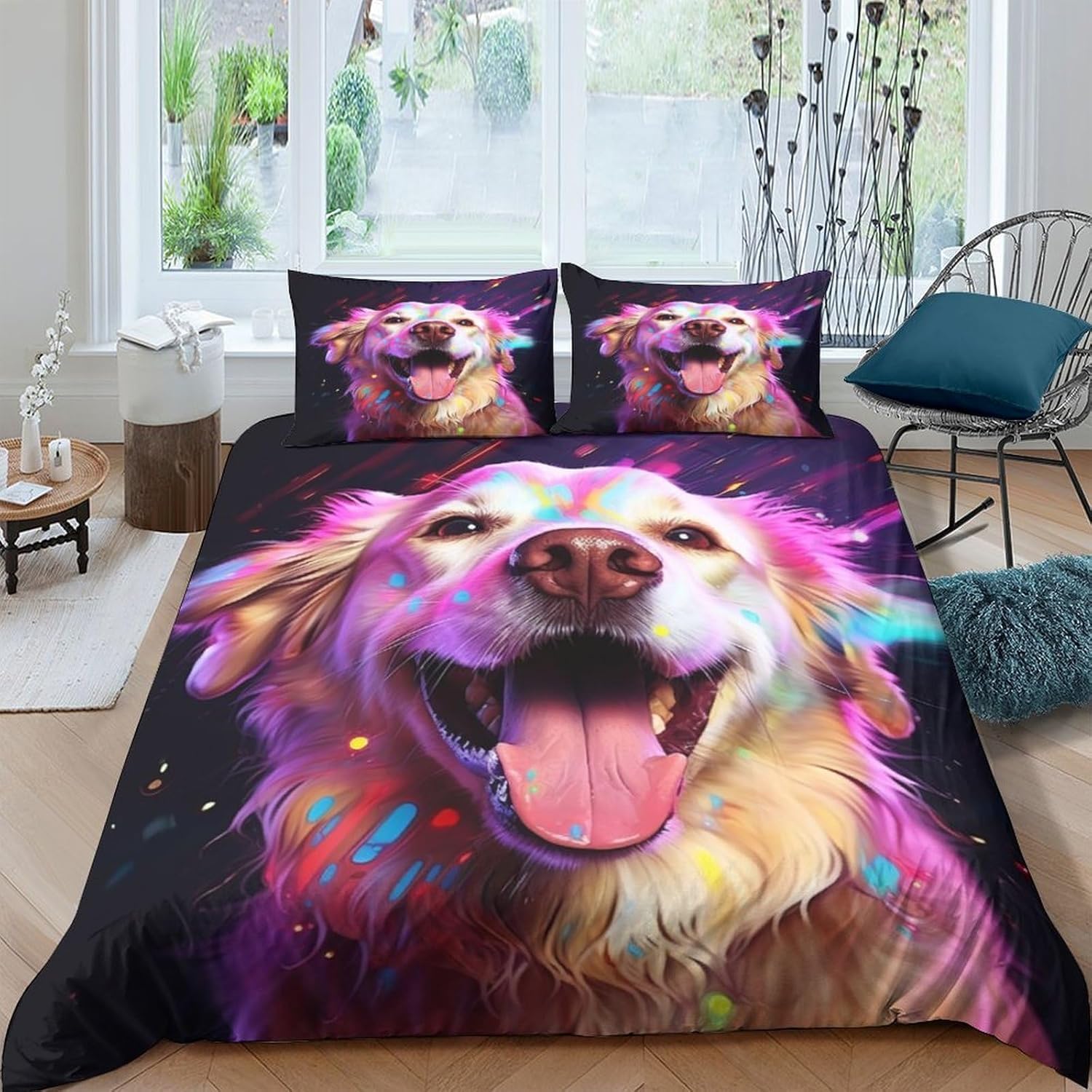 Housse de couette literie 3D chien 155x220 confortable pour literie enfant