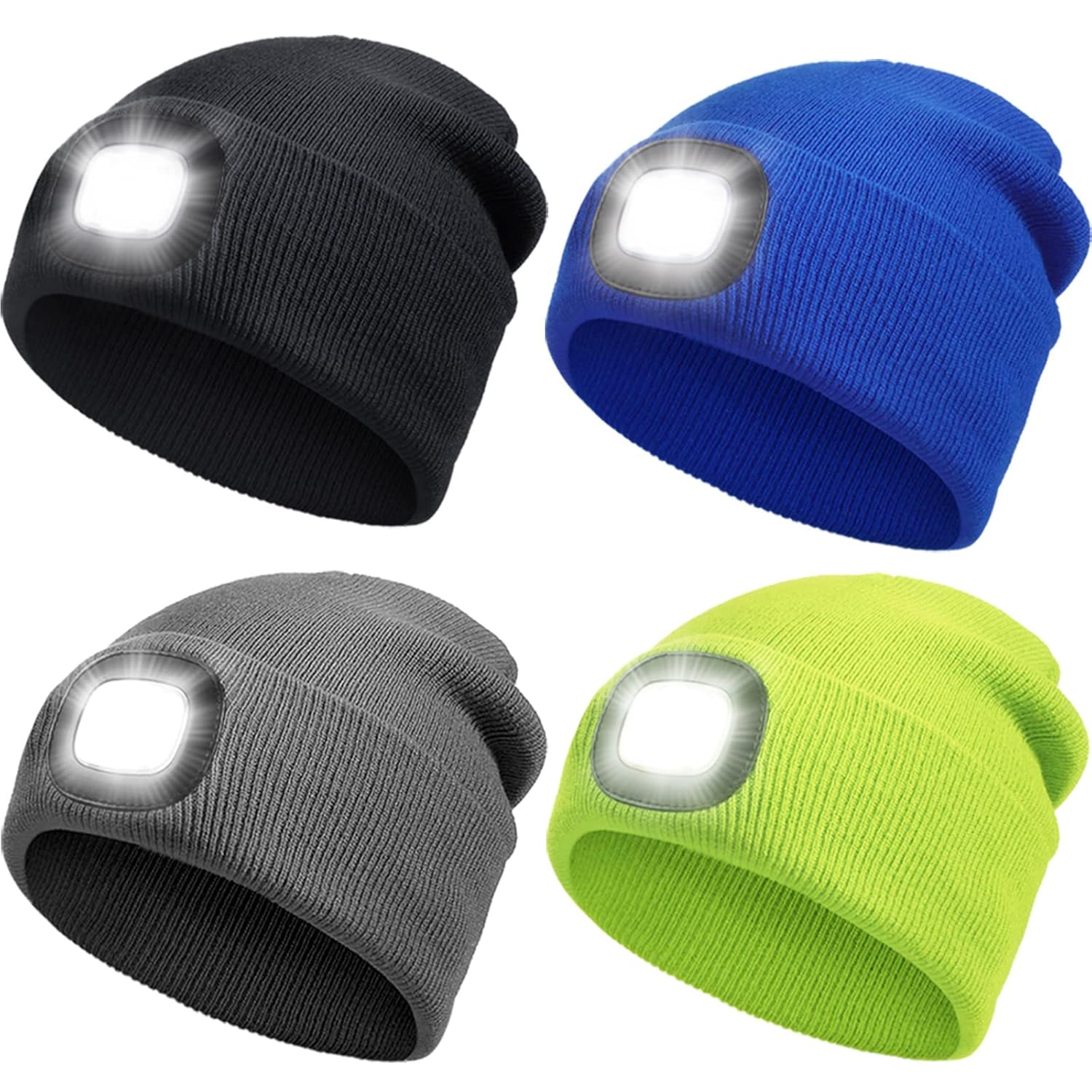 4 Pieces LED Beanies with Light for Kids USB Rechargeable LED Knitted