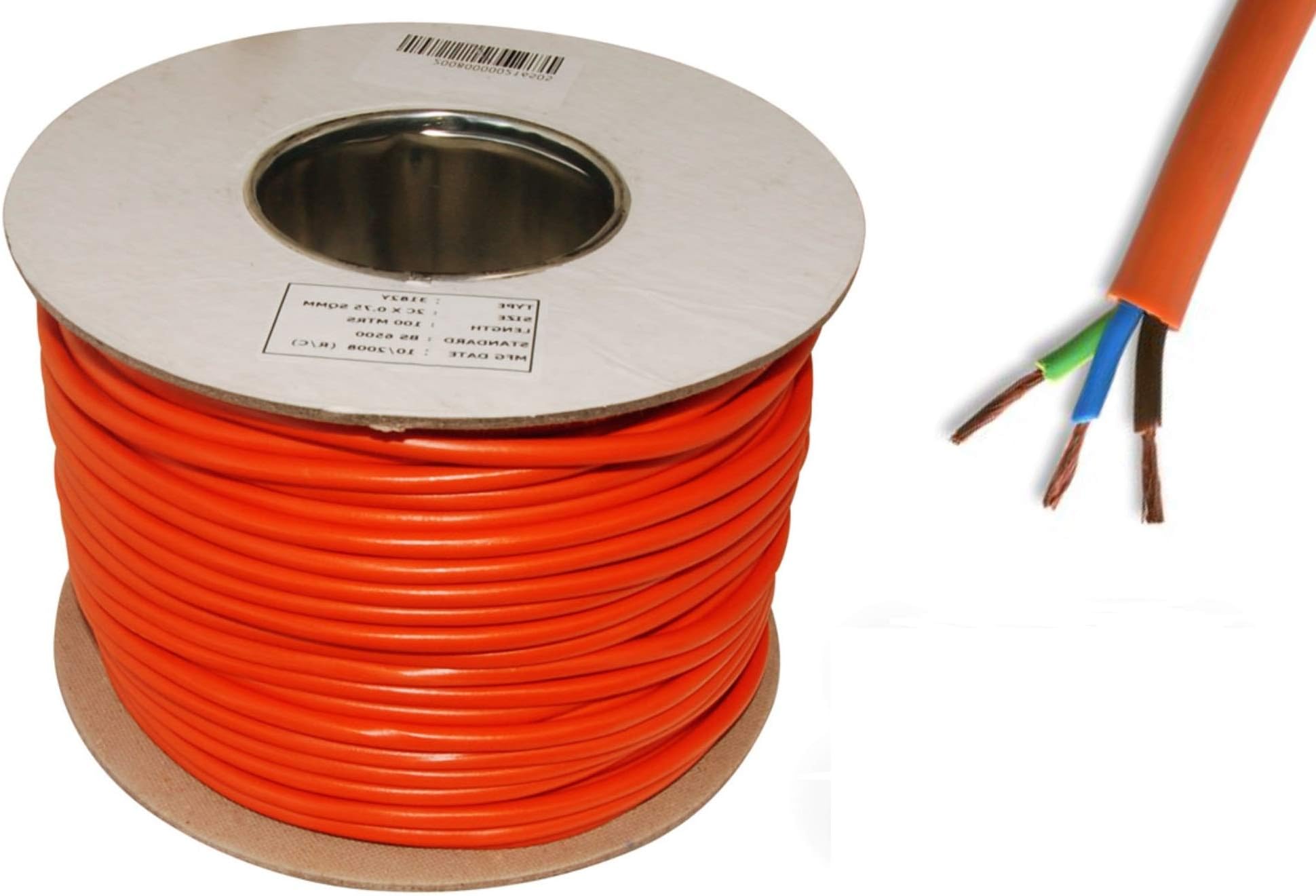 2 Core Orange Flexible Mains Cable 3182y 0.75mm Flex Strimmer Lawn Mower Garden 5 METRES