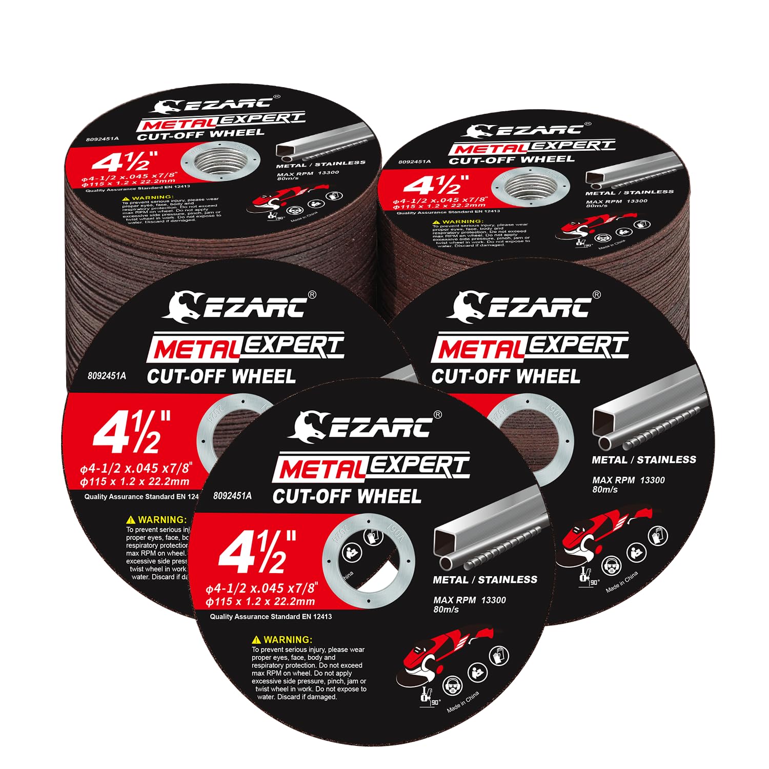 EZARC Cut Off Wheel 100 Pack, 4.5" x .045" x 7/8" Cutting Wheel, Metal & Stainless Steel Cutting Disc for Angle Grinder