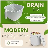 ECOBIO Bio Konyhai Komposztáló Edény 7L - Fedeles Szűrős Hulladékgyűjtő Fogantyúval - Szagmentes Mosogatógép Álló Szürke 4