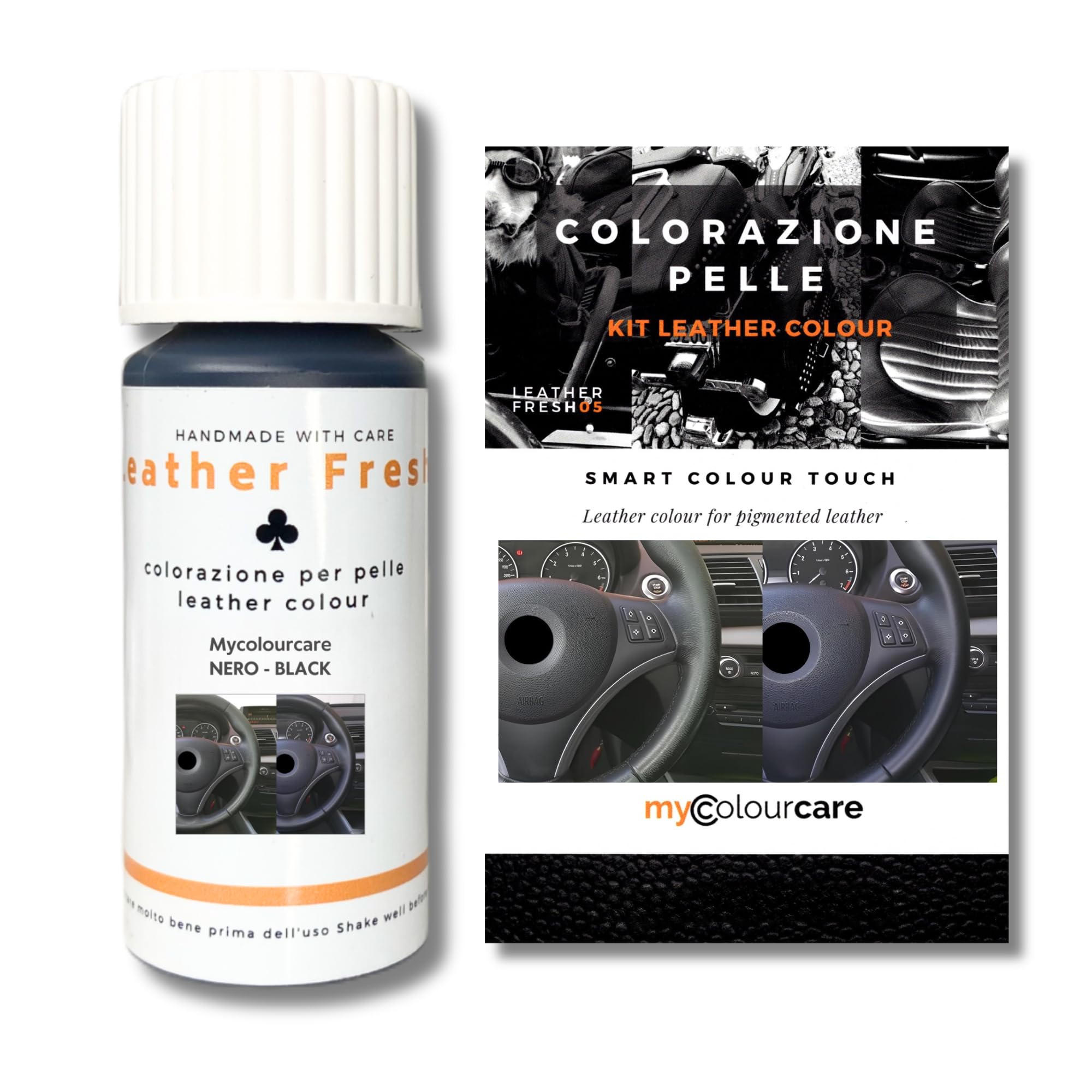 Colourcare24 Kit Ritocco Volante Nero in Pelle Similpelle Ecopelle Riparazione Cuoio Vernice - Alternativa al Coprivolante - Facile Applicazione