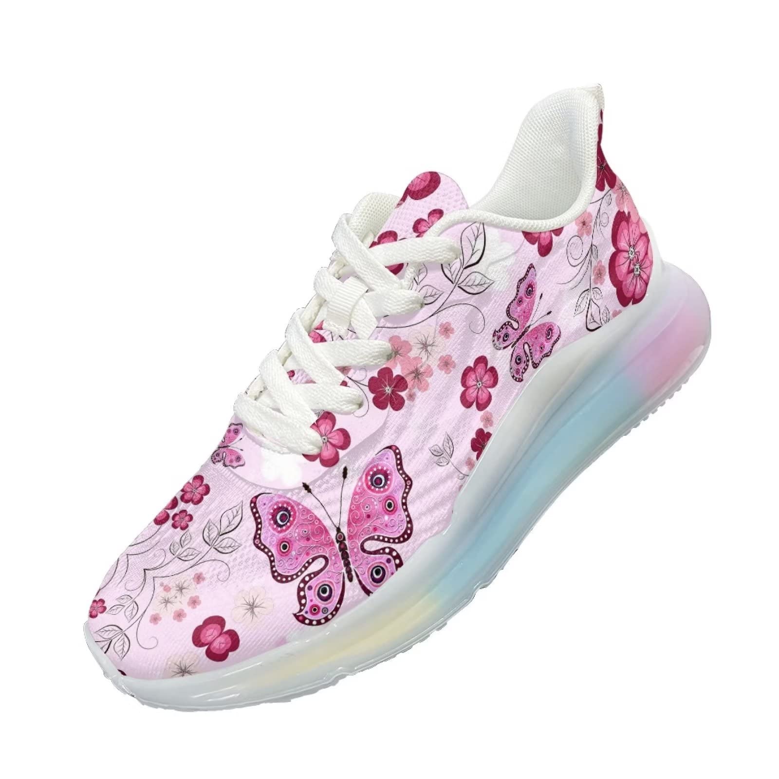 Scarpe da ginnastica da donna, da corsa, in rete, da palestra, da passeggio, Farfalla rosa., 37 EU