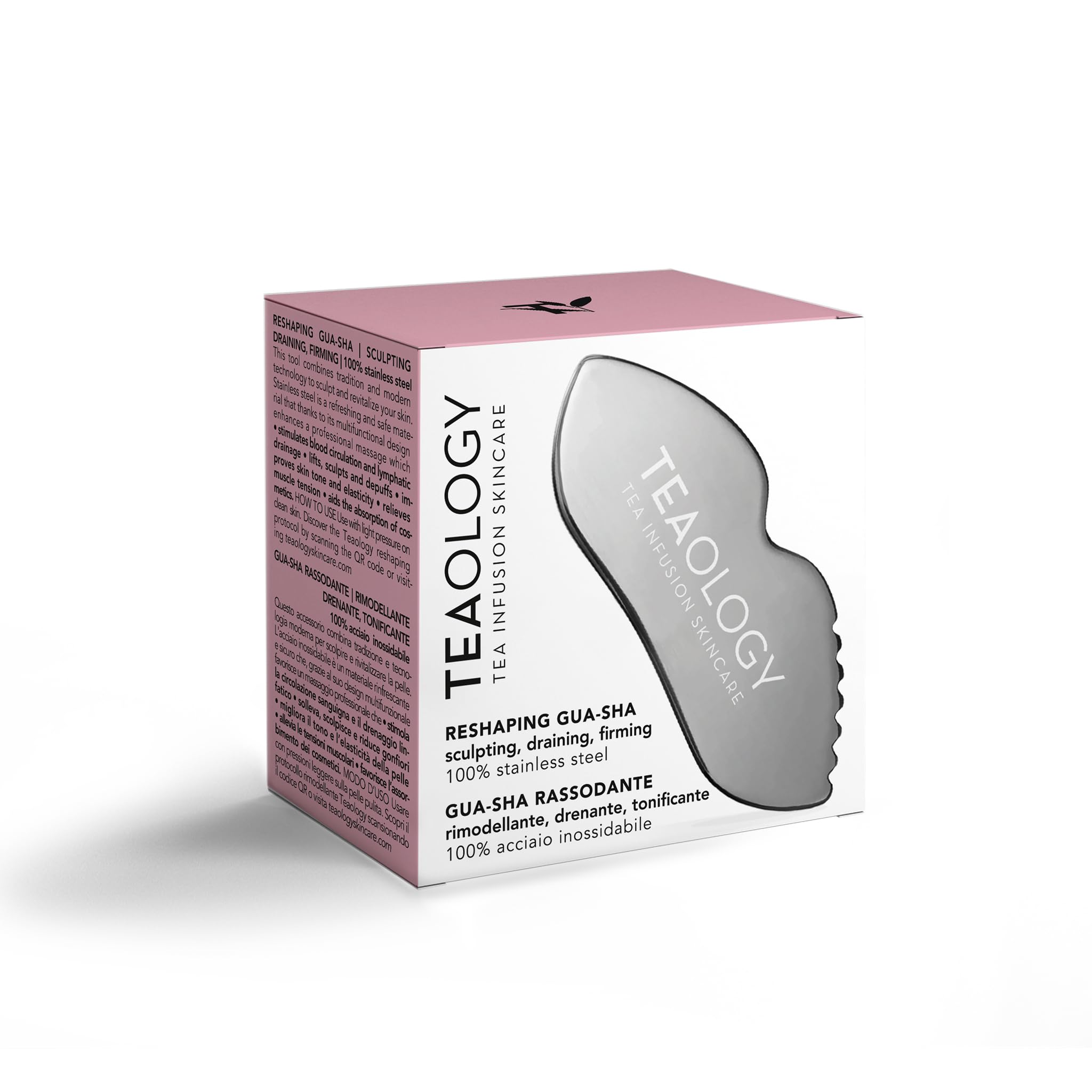 Teaology Gua Sha Sculpting+Contouring Tool I Massagestool zur Reduzierung von Schwellungen, Lymphdrainage und Gesichtsverspannungen I aus Edelstahl
