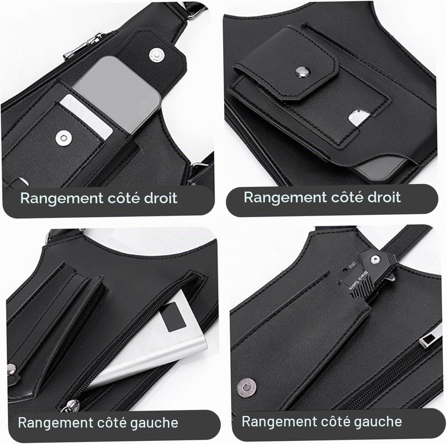 Sac à bandoulière double pour homme et femme en cuir de qualité supérieure réglable avec deux poches