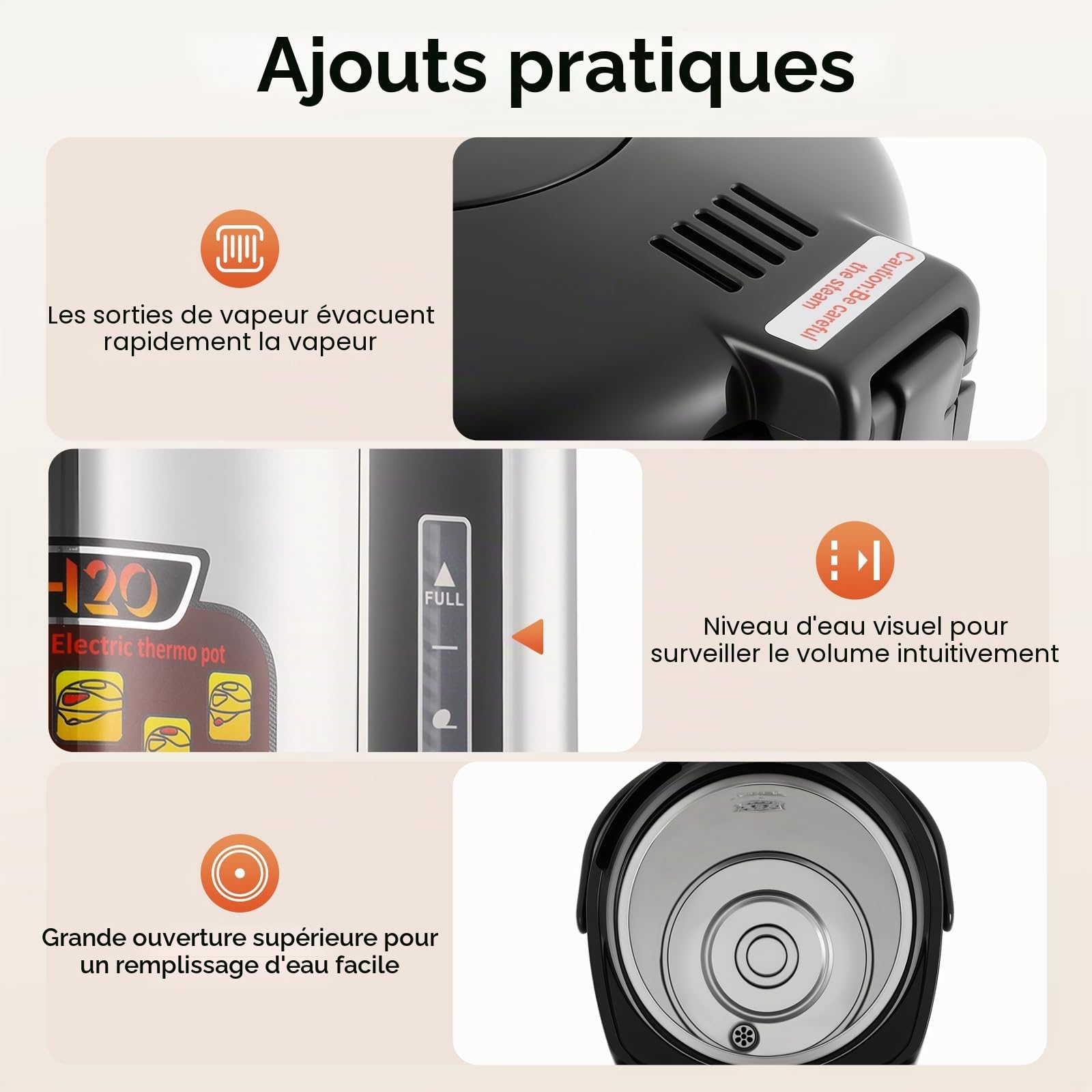 Distributeur d'eau chaude 4 L Bouilloire Bouilloire Thermopot Distributeur électrique d'eau chaude thermos 750 W (Noir)