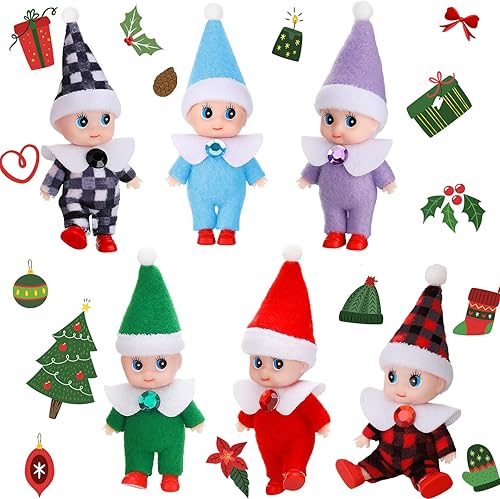 6 muñecas de elfo de Navidad para bebé, juguetes de elfo gemelo, muñeca de niño y niña, accesorios en miniatura de Navidad para Año Nuevo rellenos