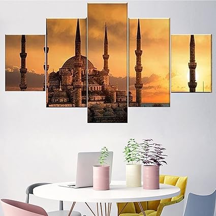 Large Canvas Wall Art Canvas Pictures For Living Room 5 Pieces Wall Art Canvas Painting Castle Landscape Poster Modern Living Room Wall Painting Home Decoration Modular Pictures Frameless Amazon It Casa E