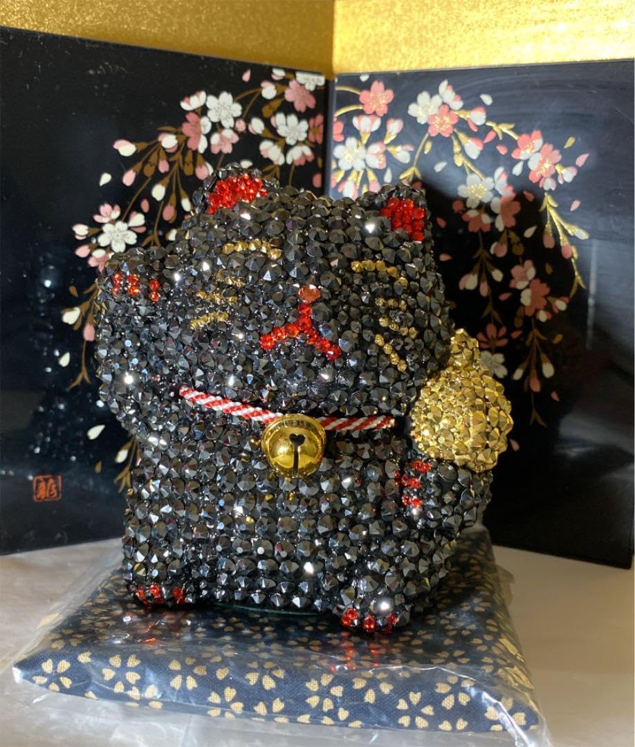 【一点物】招き猫　貯金　開運　黒猫　スワロスキー 一点物招き猫 貯金 開運 黒猫 スワロスキー スワロフスキー 招き猫