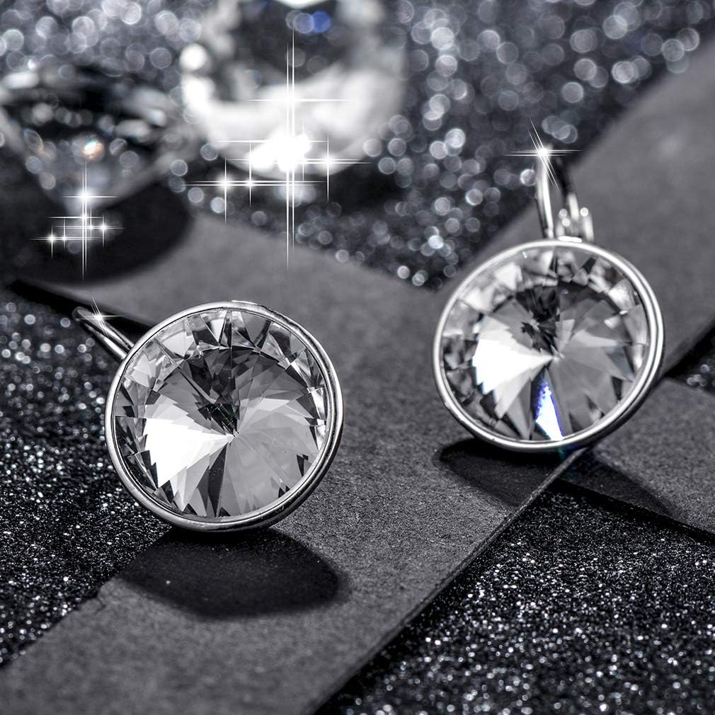 Austrian Crystals Round Drop Leverback Earrings for Women 14K Gold Plated Hypoallergenic Hoop Earrings - Image 3