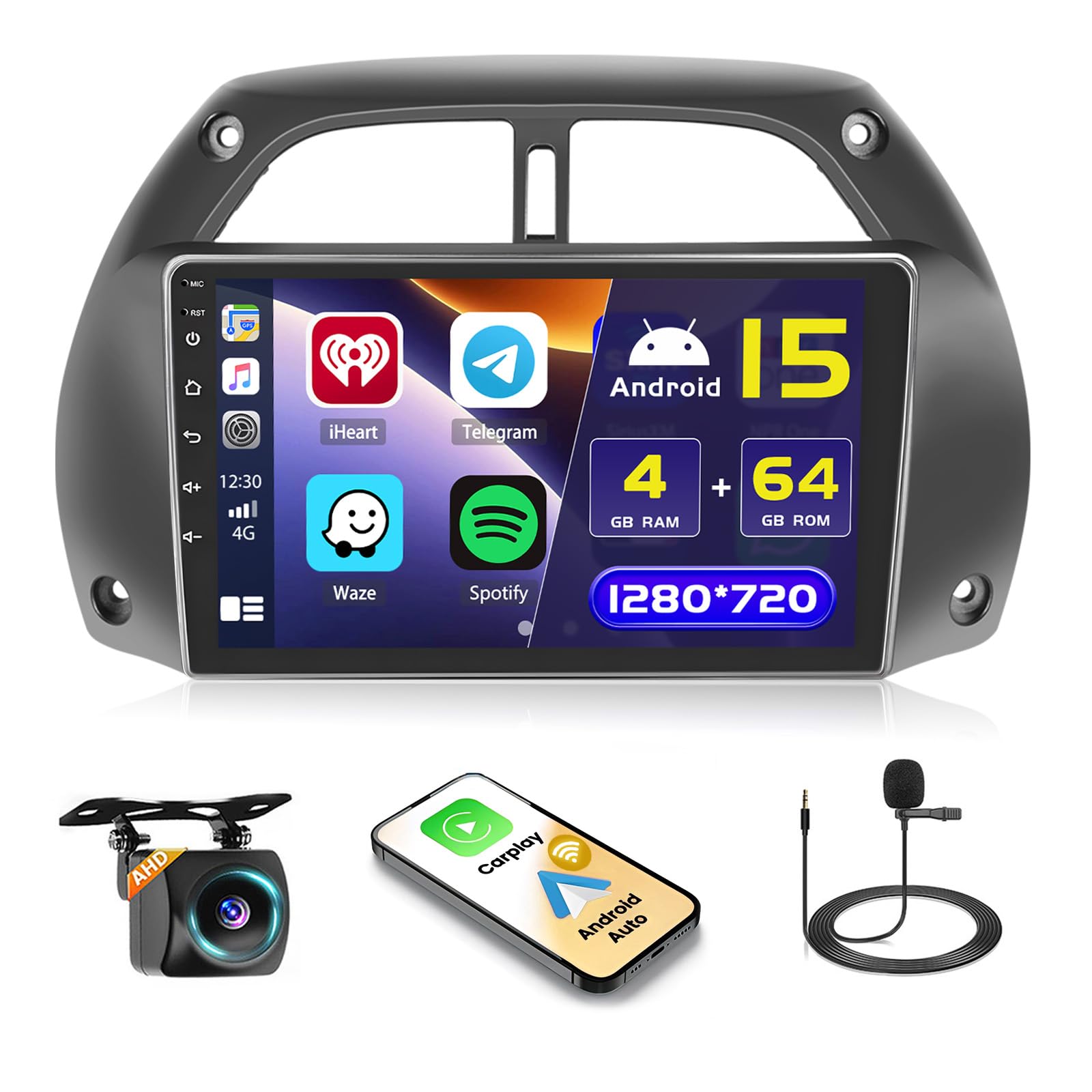 Hikity 4+64G 9" Autoradio Android pour Toyota RAV4 2001-2006