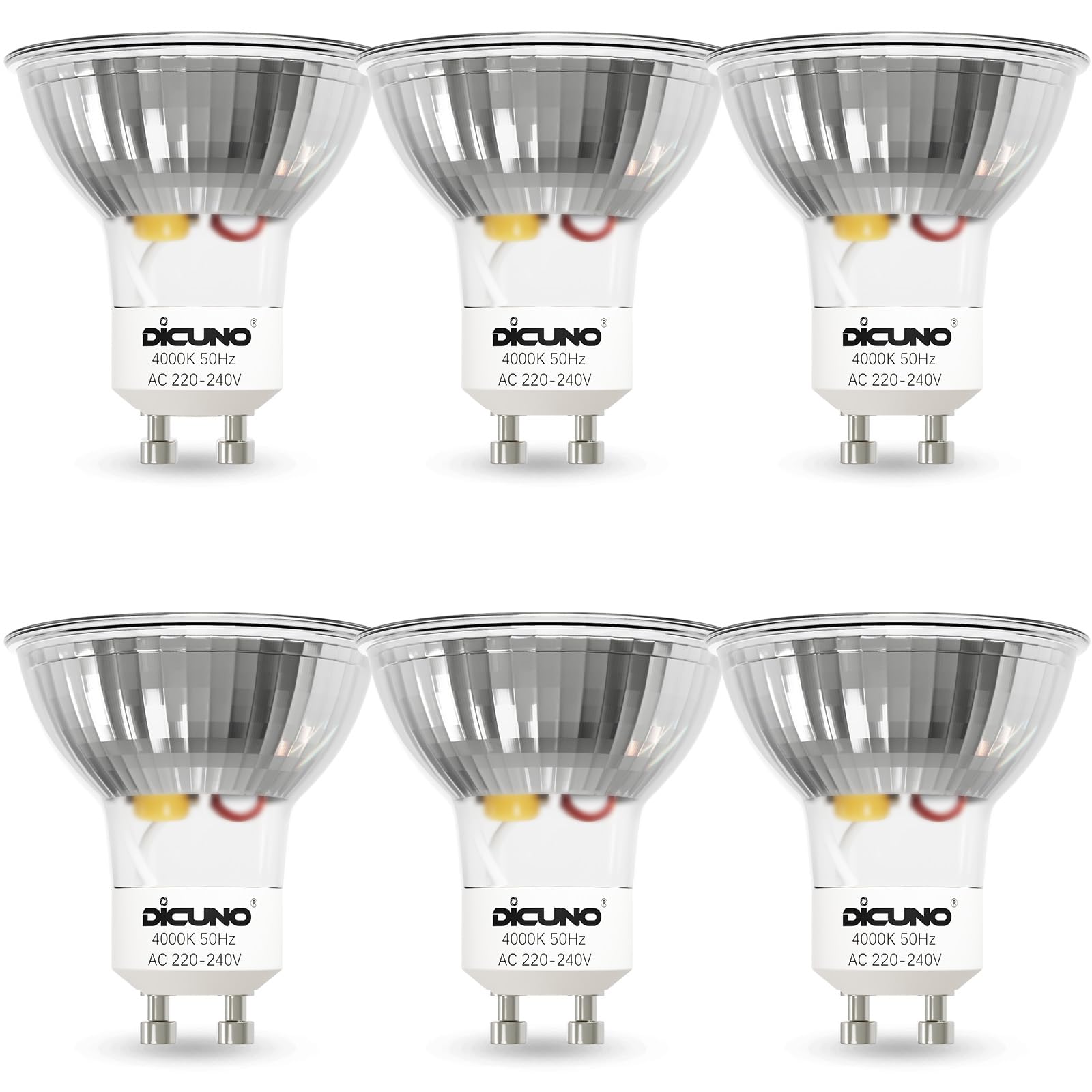 DiCUNO GU10 LED Bulbs Natural White 4000K, 40W Equivalent, 4.5W, 460LM, 120°Wide Beam Angle, Non-Dimmable LED Spotlight Bulbs for Recessed and Track Lighting 6 Packs