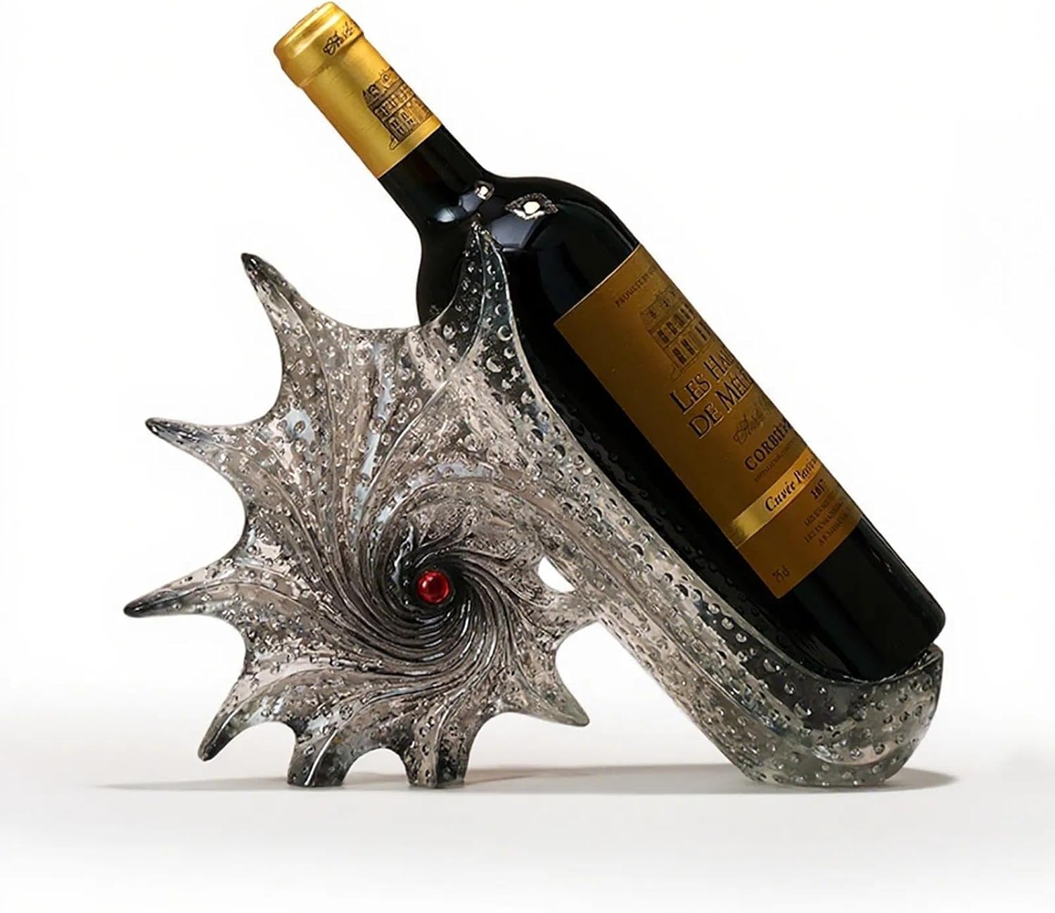 Wine Bottle Rack, Artistic Conch Shell-Shaped Wine Holder Luxury Home Decor & Wine Tasting Dual-Function Display Piece (Green)