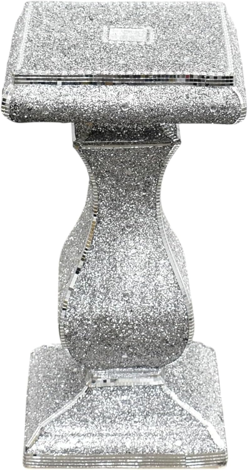 SHABJY Silver Crushed Diamond Side Table, 40x60cm Mirrored Sparkly Bedside Stand, Modern Crystal Accent End Table for Living Room, Bedroom, Hallway, Glam Luxury Home or Office Decoration (Pillar)