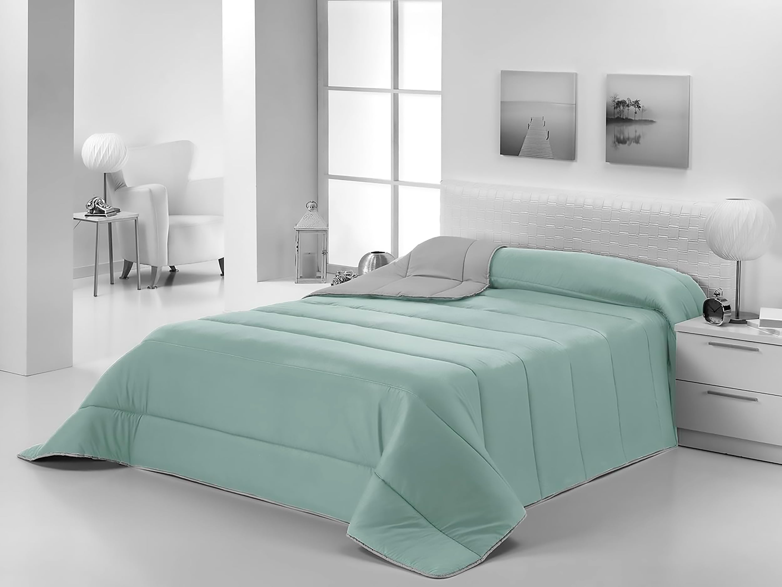 Purpura Home Duvet for 135cm Bed for Winter and Transitional Beds, Compatible with Duvet Cover, Microfibre Filling, Feather, Lightweight, Reversible, Quality 300 g, Mint / Grey