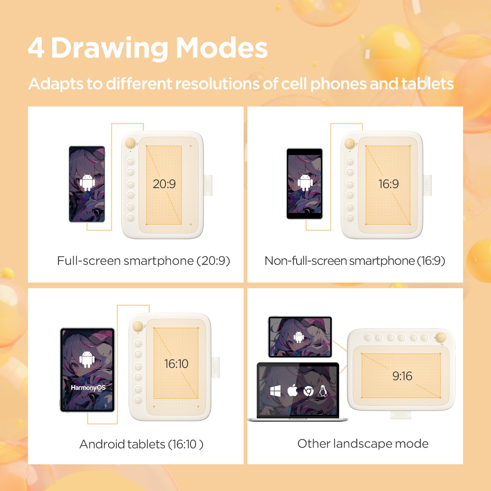 UGEE Q6 - Tavoletta da disegno per telefono Android, tablet grafico con 6 tasti caldi, 6,5 x 4 pollici, modalità di disegno regolabile, blocco da disegno con 16 K livelli, stilo senza batteria per