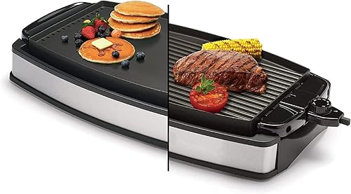 Parrilla eléctrica antiadherente reversible sirve de 6 a 8 personas con placa de cocina extraíble grande y asas para mantenerse fresco