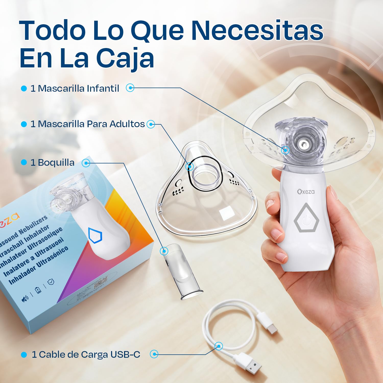 Nebulizador Portátil – Nebulizador Bebe para Hogar y Viajes con Autolimpieza, Nebulizador Adultos de USB-C recargable, Inhalador Compacto Fácil de Usar y Limpiar