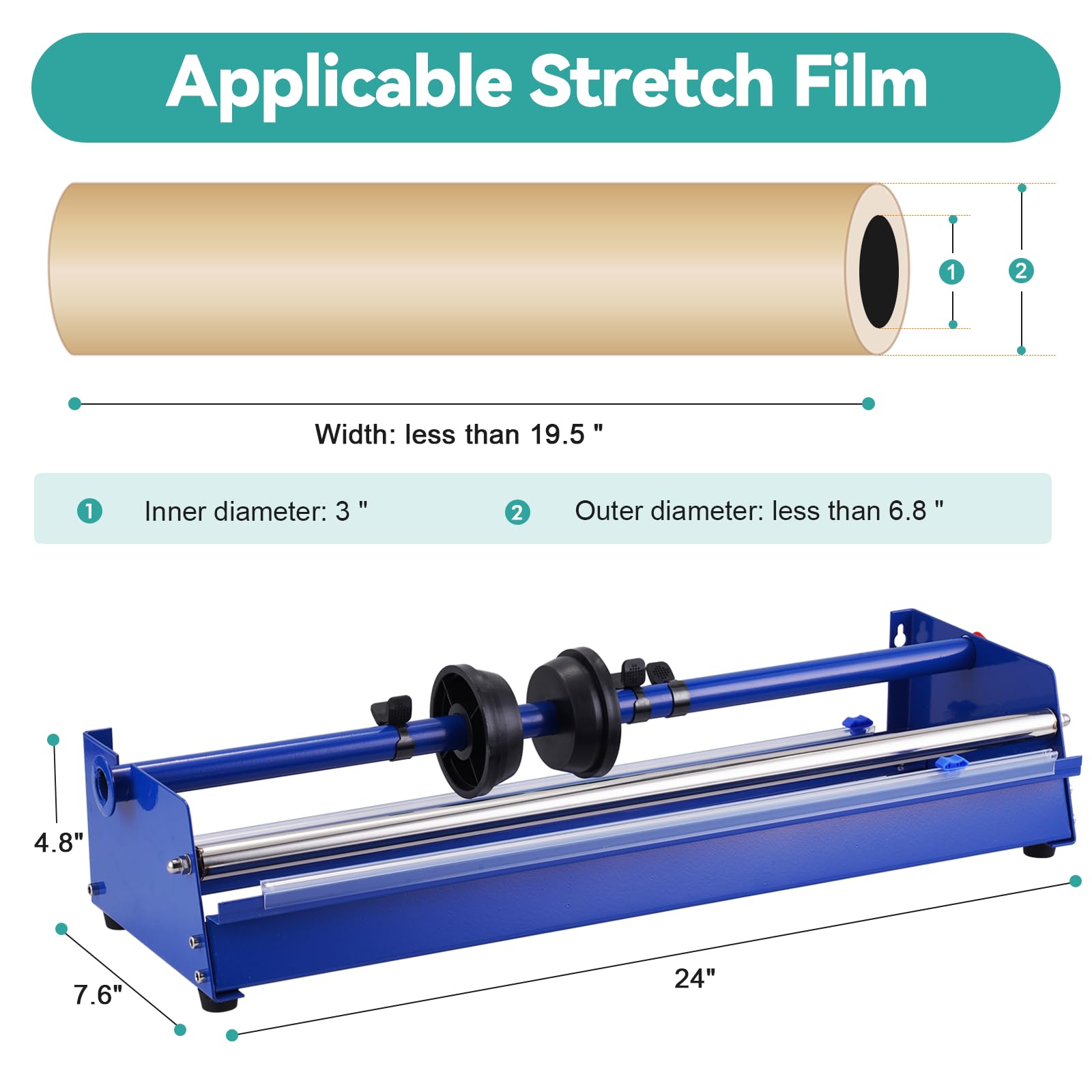 YJINGRUI Máquina envolvedora con dispensador de film estirable, Máquina envasadora manual de film deslizante, adecuada para películas de hasta 50 cm (19,5 pulgadas)