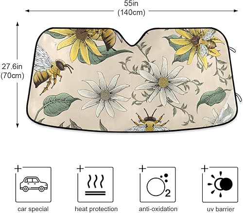Miniatura 4 de Parasol para parabrisas Bee White Daisy, bloquea los rayos UV, protector de visera, plegable con acordeón, reflector solar, parabrisas automático