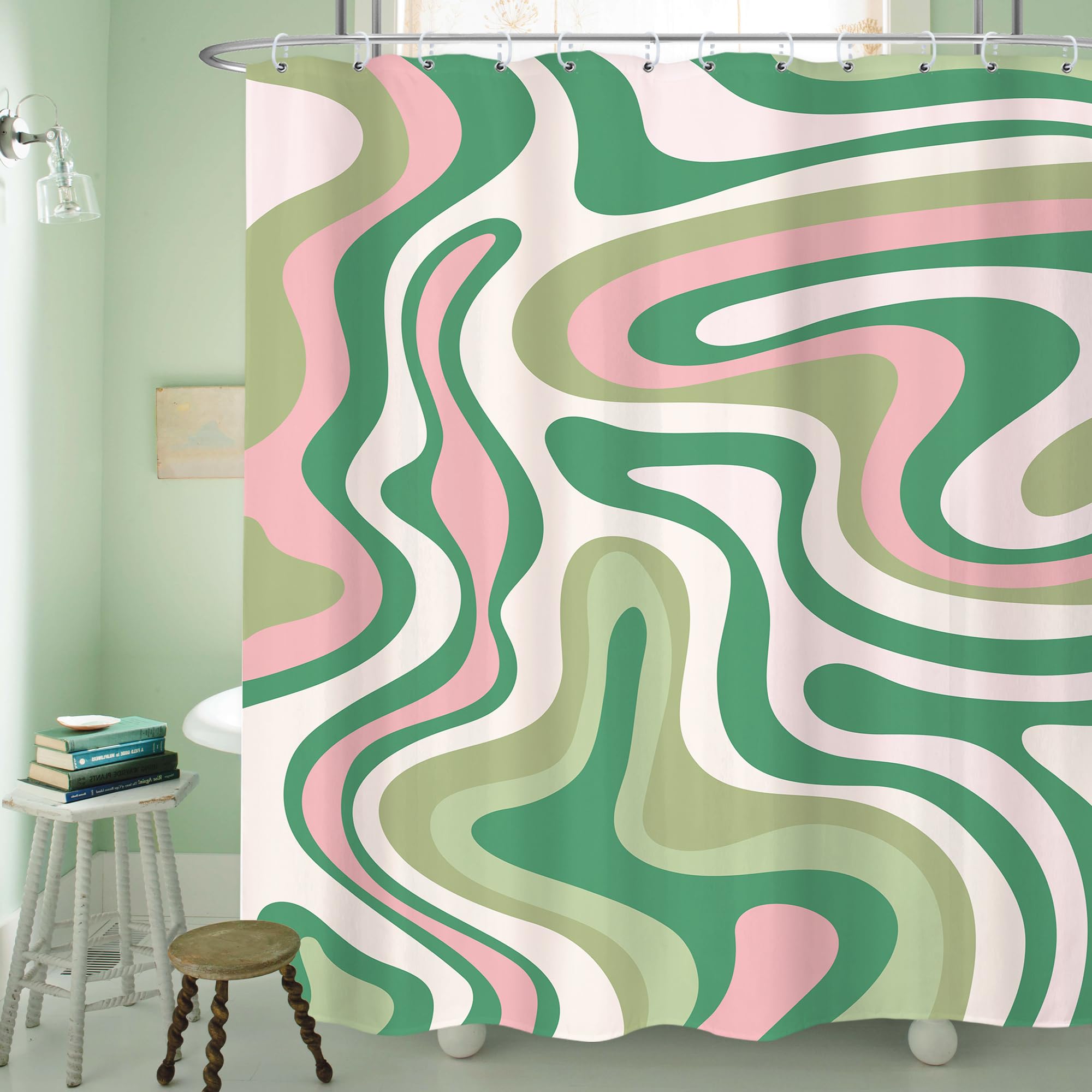 Pink & Green Witch Theme Shower Curtain Set - 72x72 Inch Waterproof Bathroom Decor For Girls