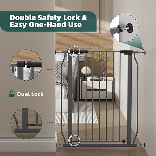 Miniatura 6 de Elevon Puerta para mascotas para perros, montada a presión con cierre automático, ancho ajustable de 29.1-38.5 pulgadas x 36 pulgadas, gris