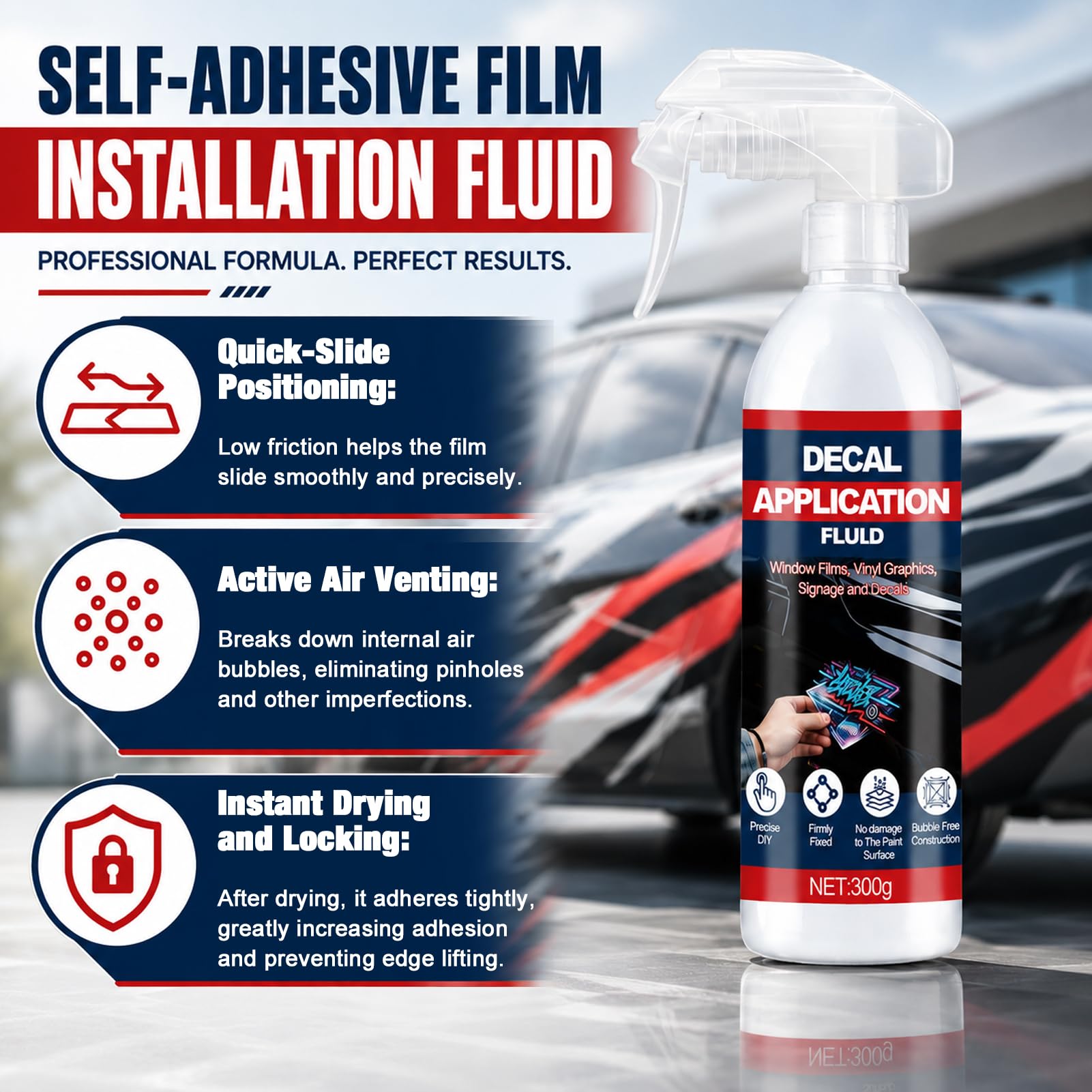 Fluido di Montaggio per Pellicole Autoadesive, 300 ml, Lubrificante | Pellicola Adesiva Trasparente, Lubrificazione Delicata, Adatto per Auto, Vetri e Privacy